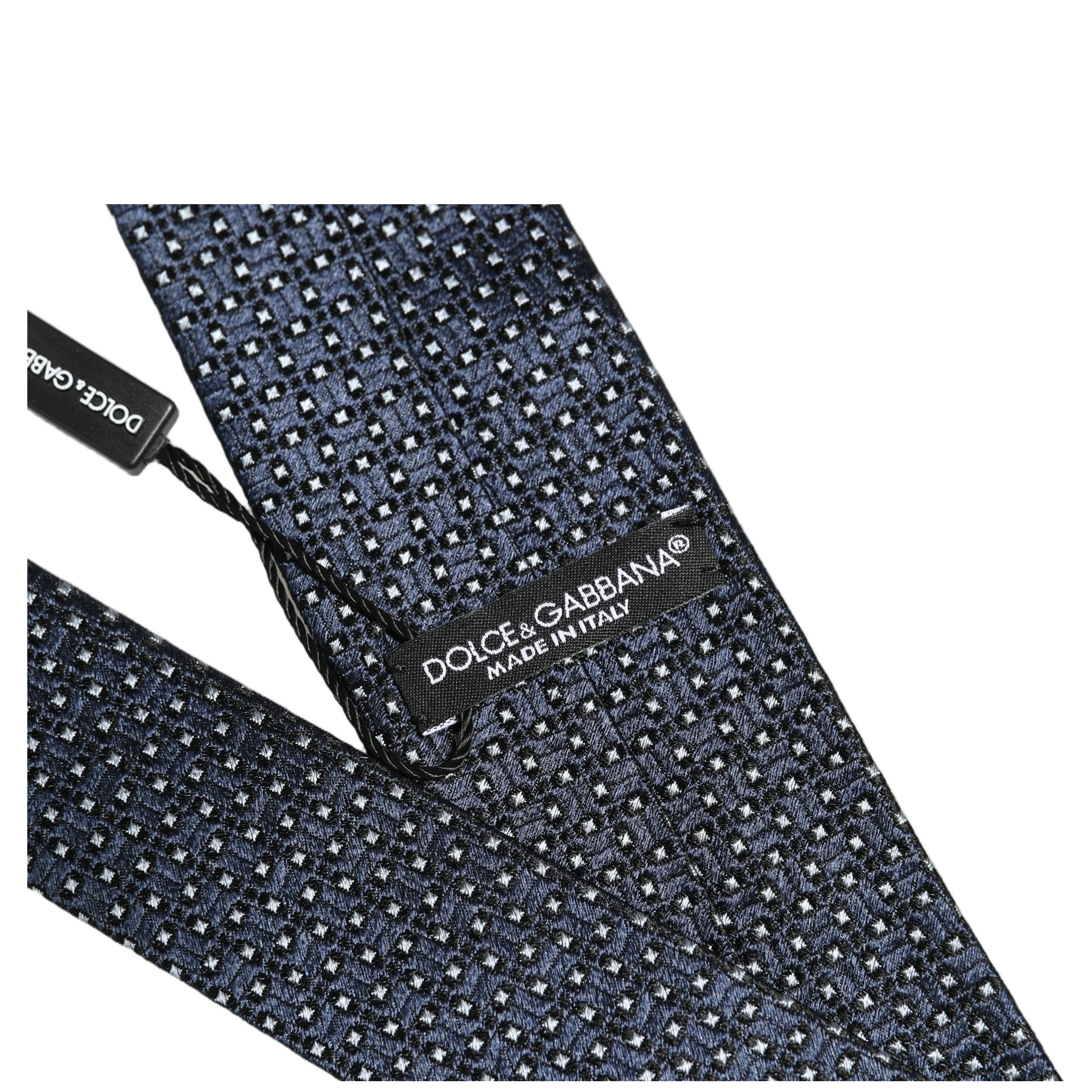 Men Blue Silk Geometric Adjustable Tied Necktie Tie