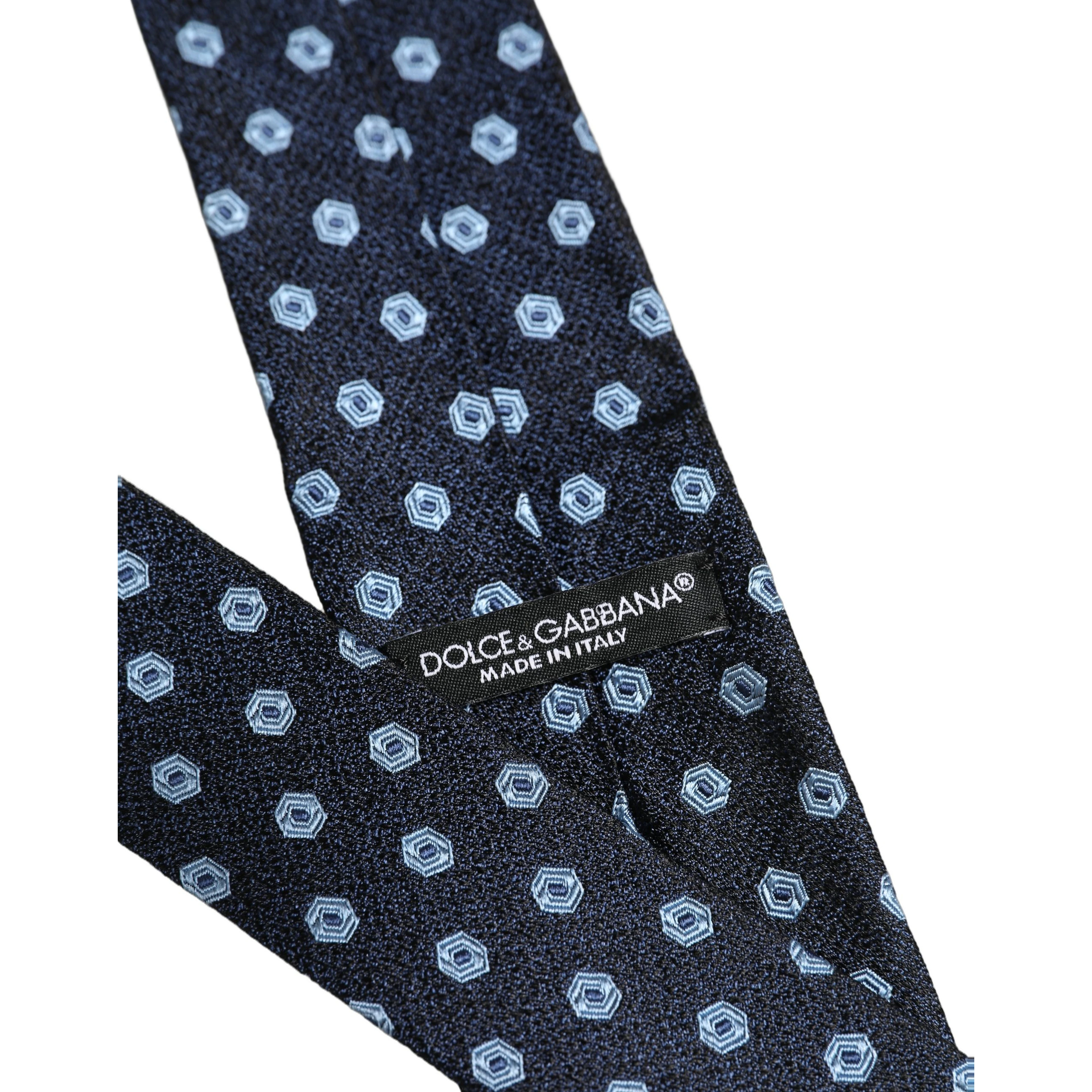 Men Blue Silk Geometric Adjustable Tied Necktie Tie