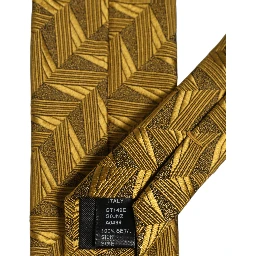 Men Gold Silk Woven Patterned Adjustable Tied Necktie Tie