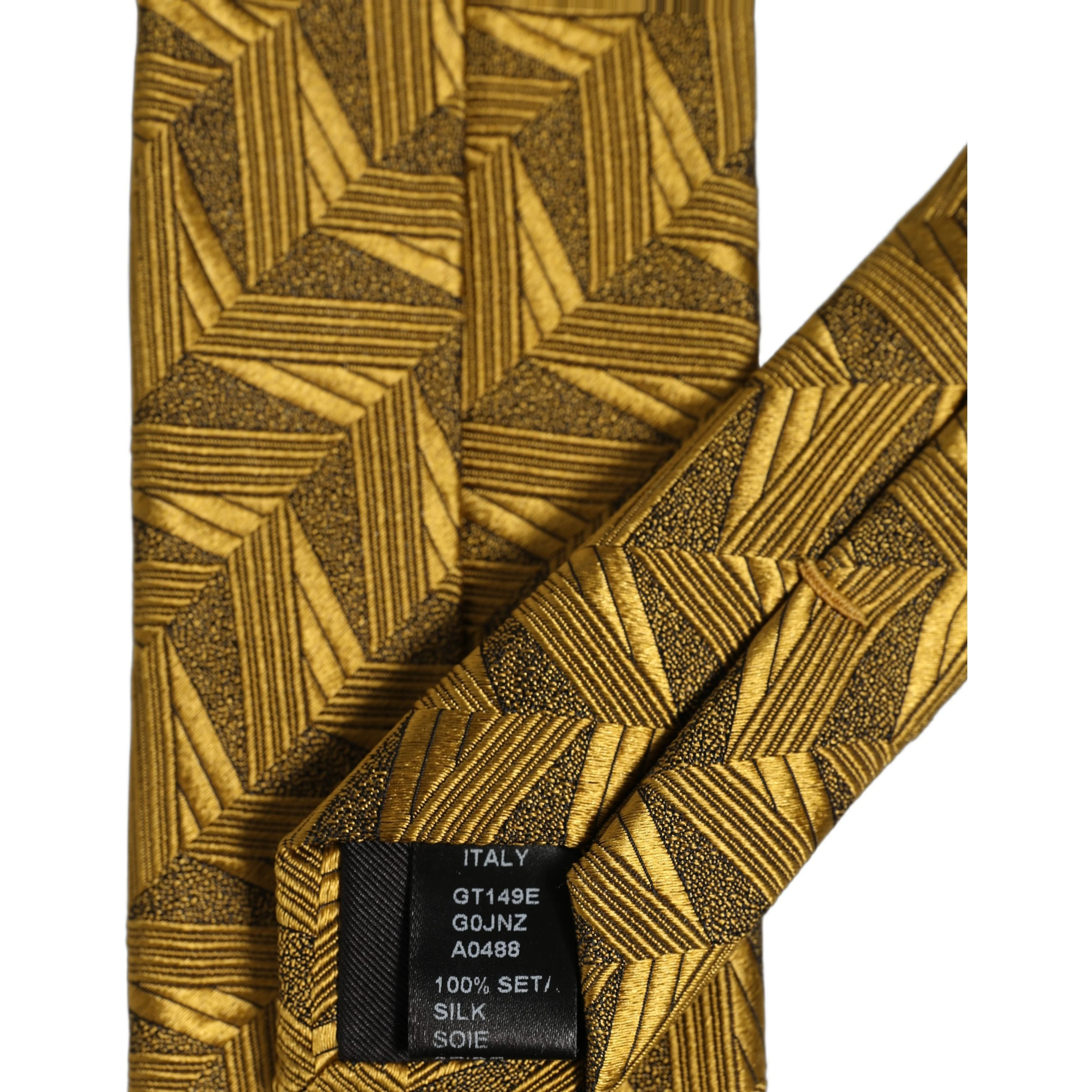 Men Gold Silk Woven Patterned Adjustable Tied Necktie Tie