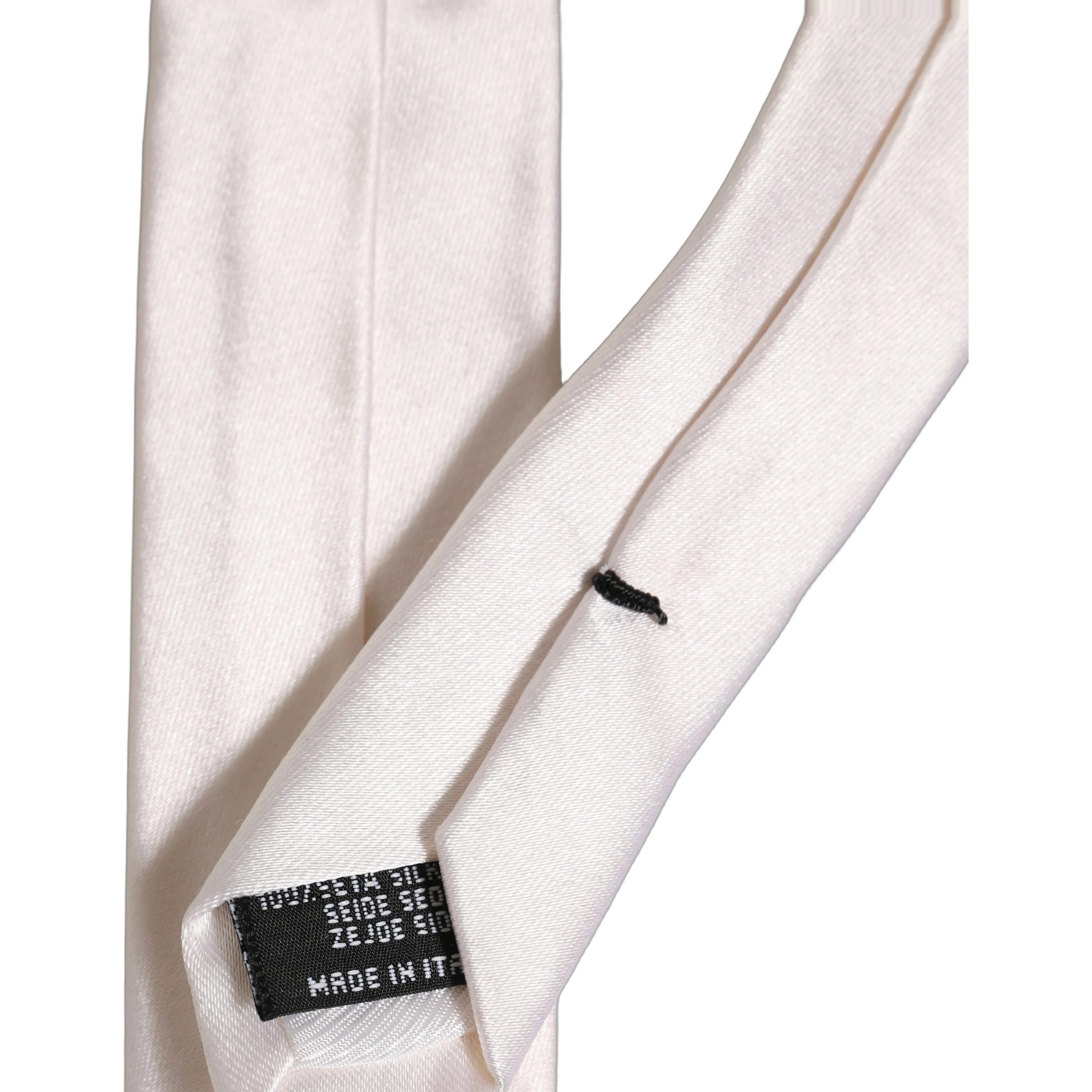 Men Off White Silk Satin Adjustable Tied Necktie Tie