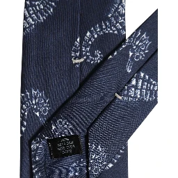 Dark Blue Silk Seahorse Print Adjustable Tied Necktie Tie