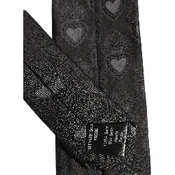 Men Black Silk Sacred Heart Adjustable Tied Necktie Tie
