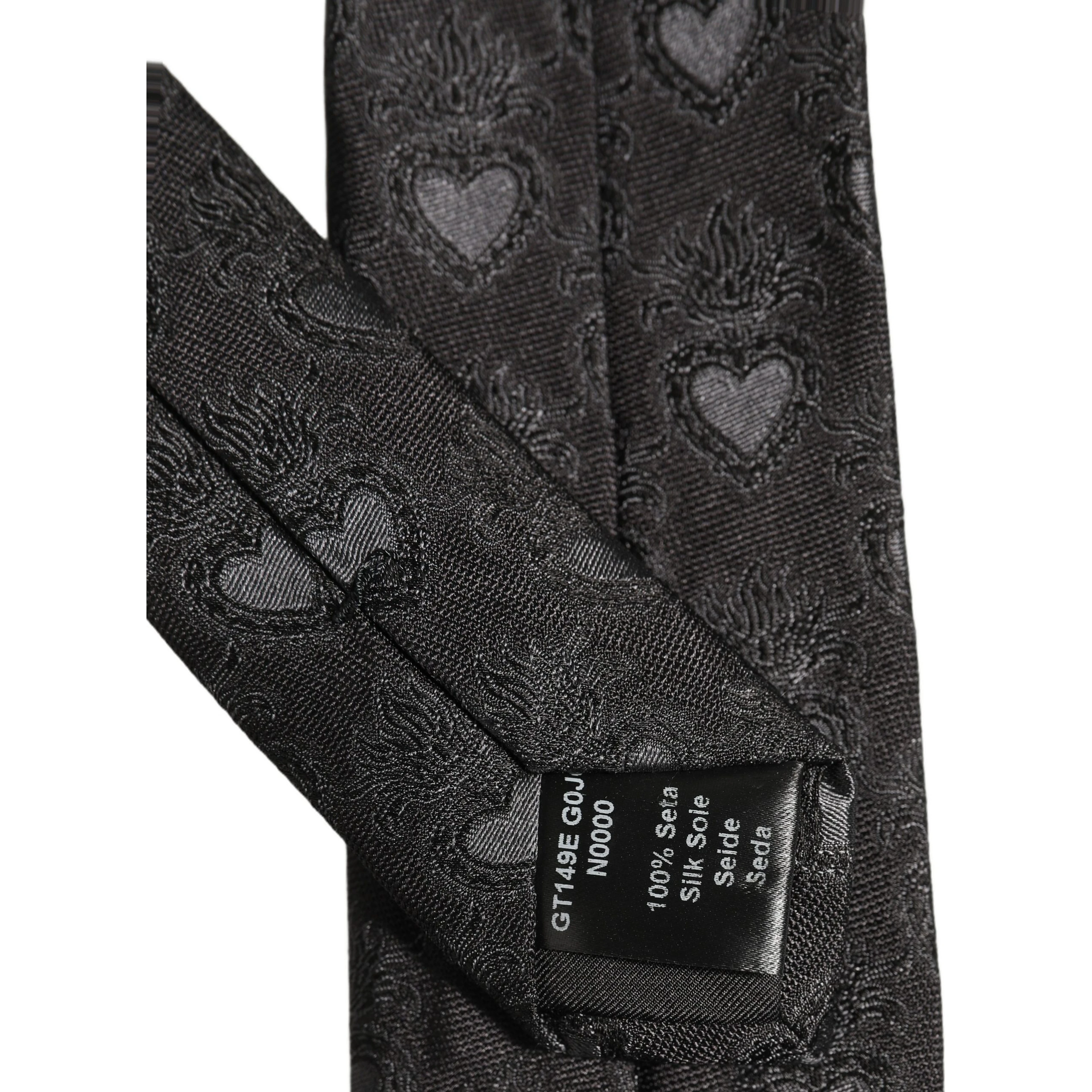 Men Black Silk Sacred Heart Adjustable Tied Necktie Tie
