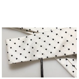 Men White Silk Polka Dot Adjustable Tied Necktie Tie