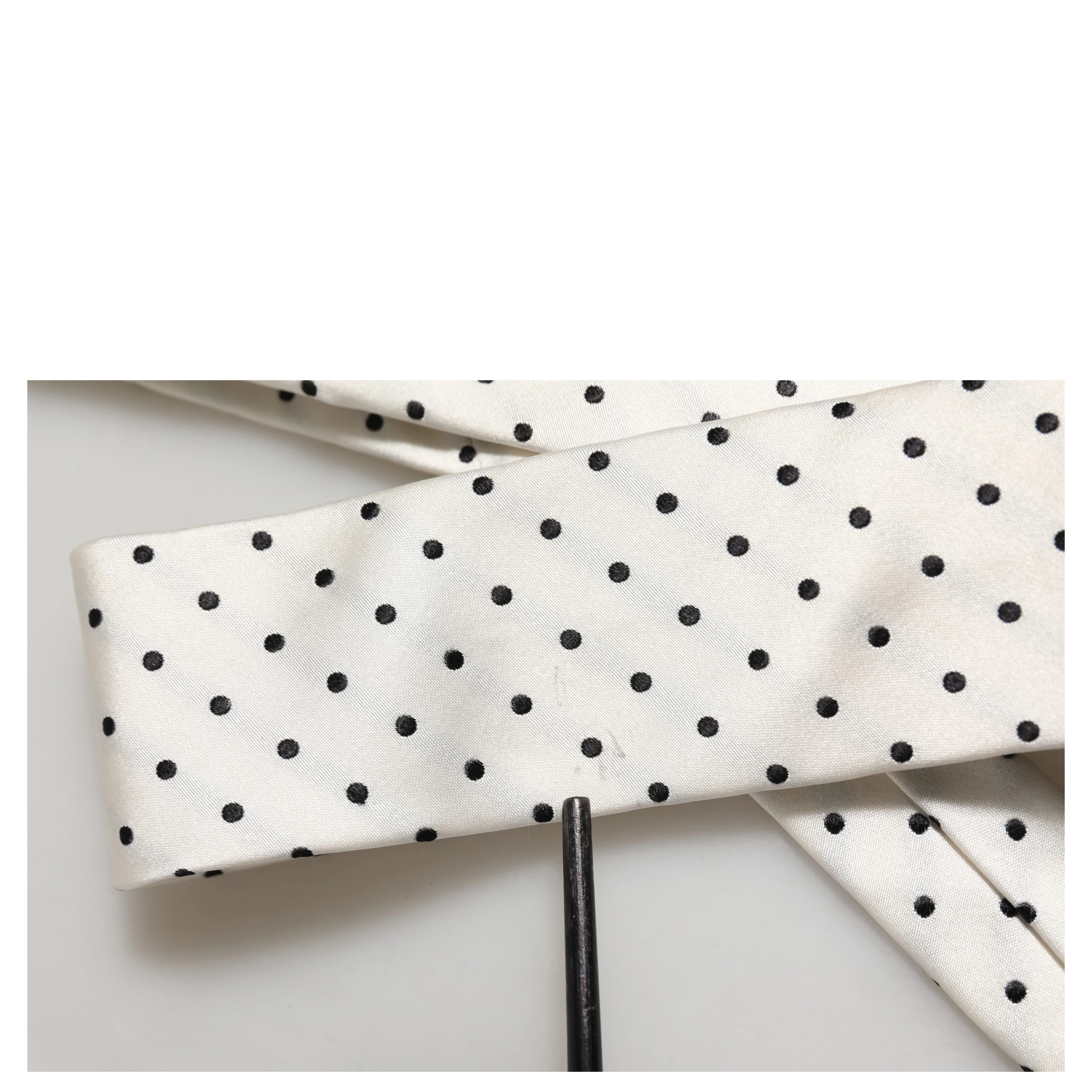 Men White Silk Polka Dot Adjustable Tied Necktie Tie