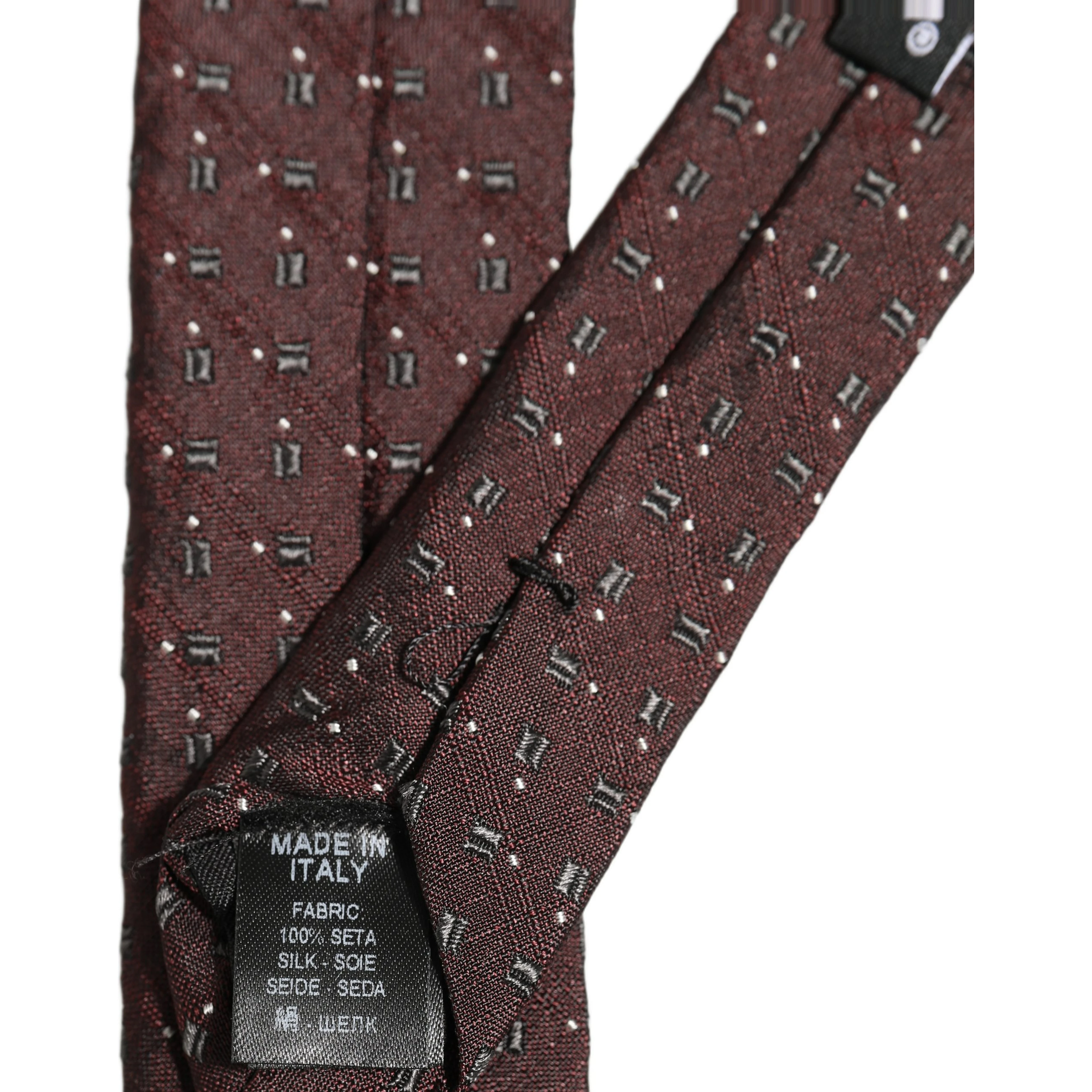 Men Burgundy Geometric Silk Adjustable Tied Necktie Tie