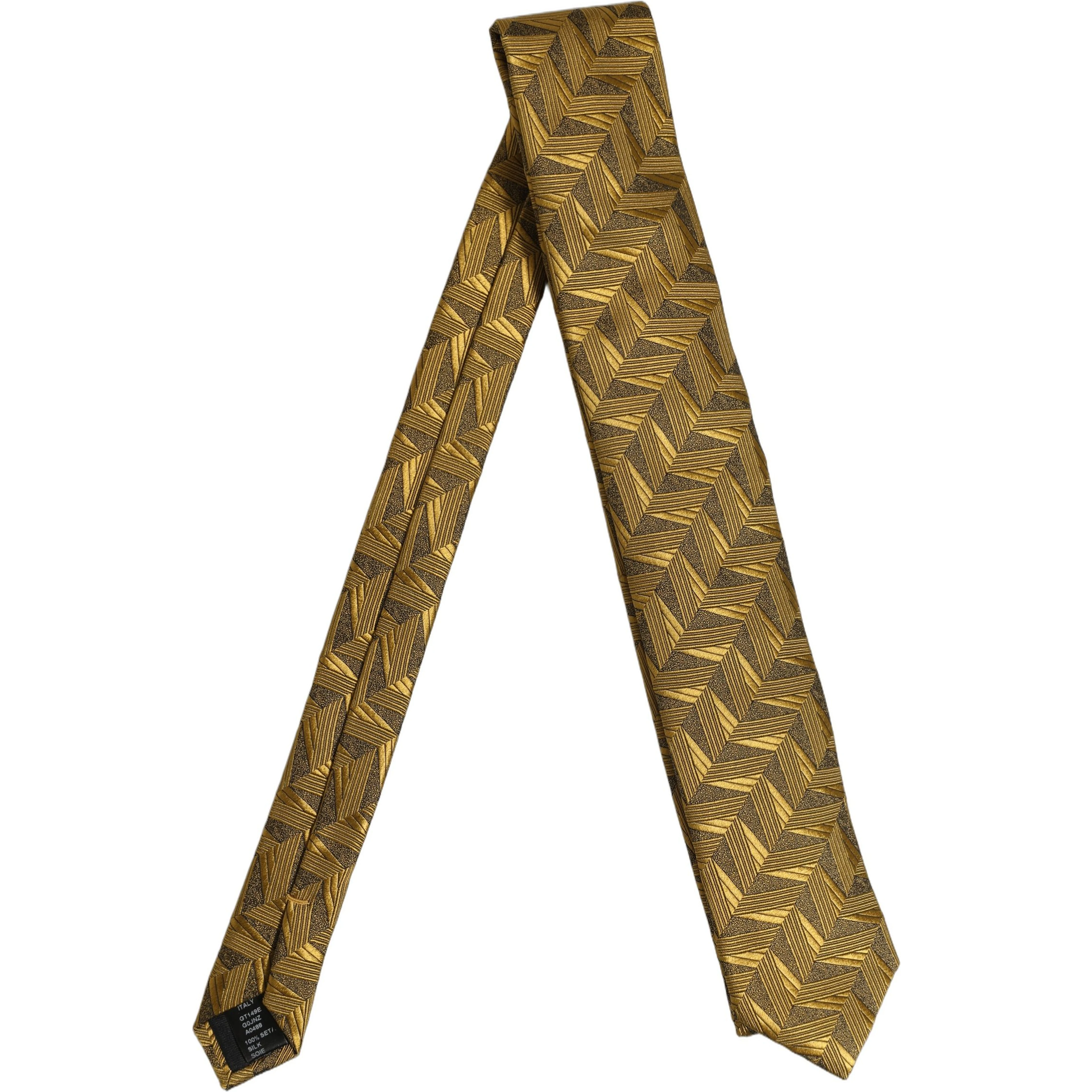 Men Gold Silk Woven Patterned Adjustable Tied Necktie Tie