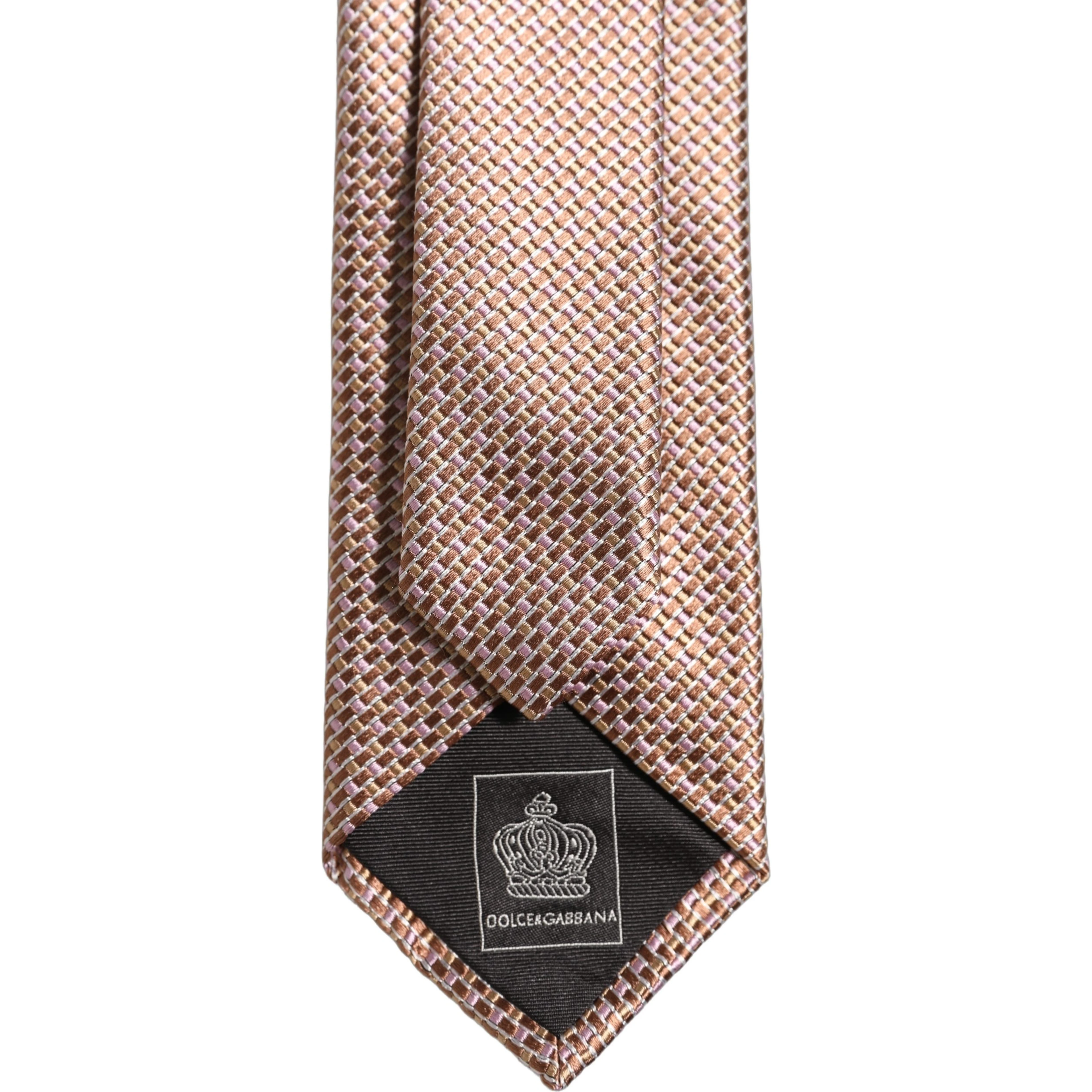 Men Brown Silk Micro Checked Adjustable Tied Necktie Tie