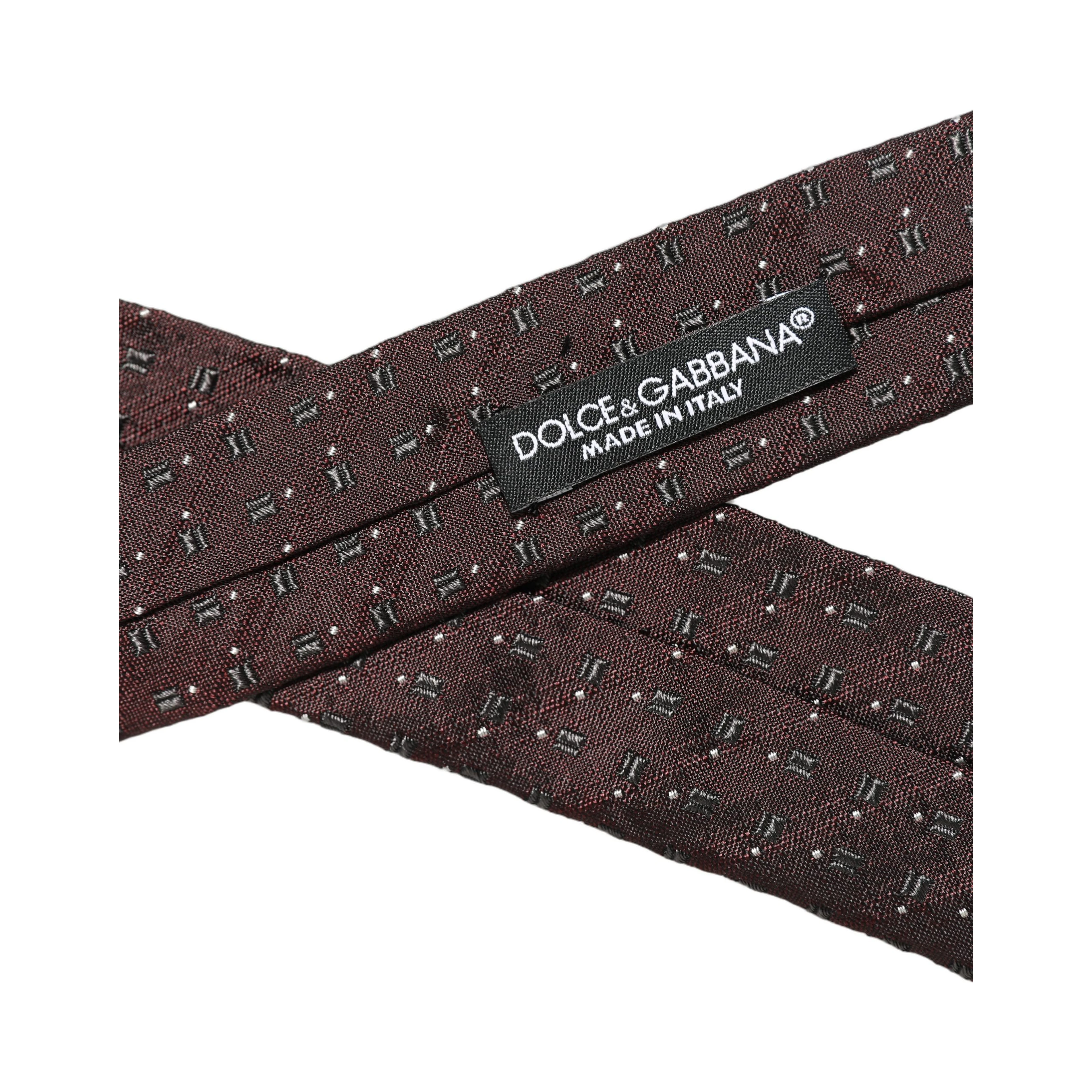 Men Burgundy Geometric Silk Adjustable Tied Necktie Tie