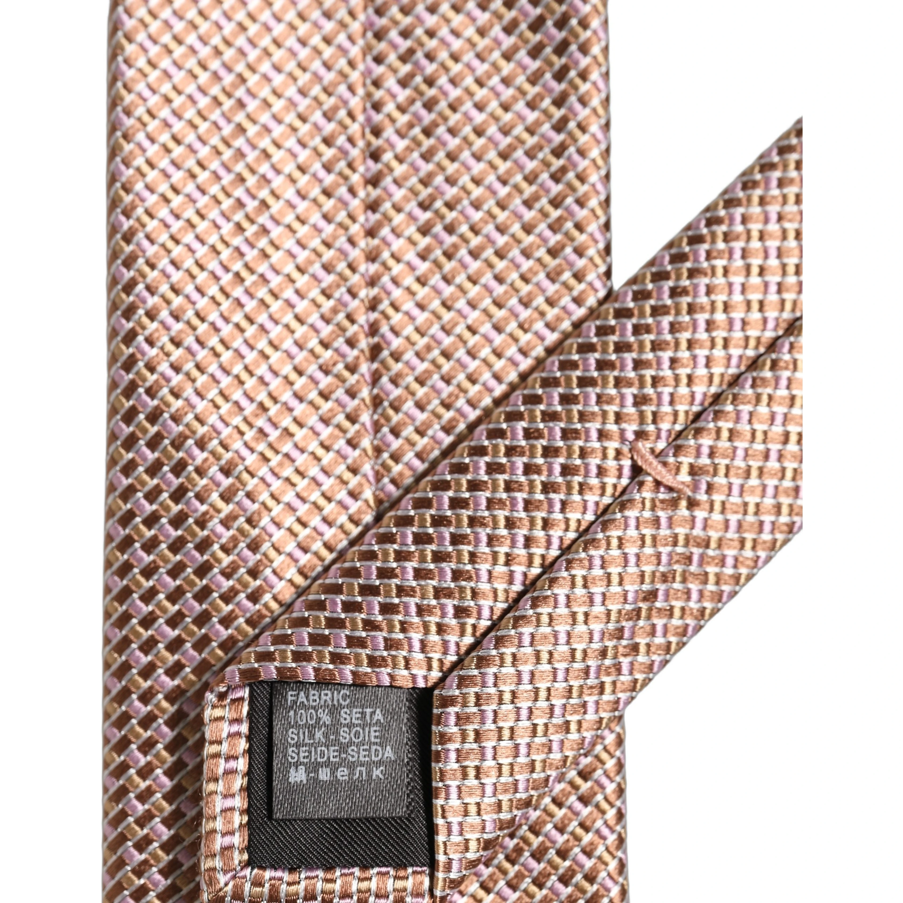 Men Brown Silk Micro Checked Adjustable Tied Necktie Tie