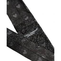 Men Black Silk Sacred Heart Adjustable Tied Necktie Tie