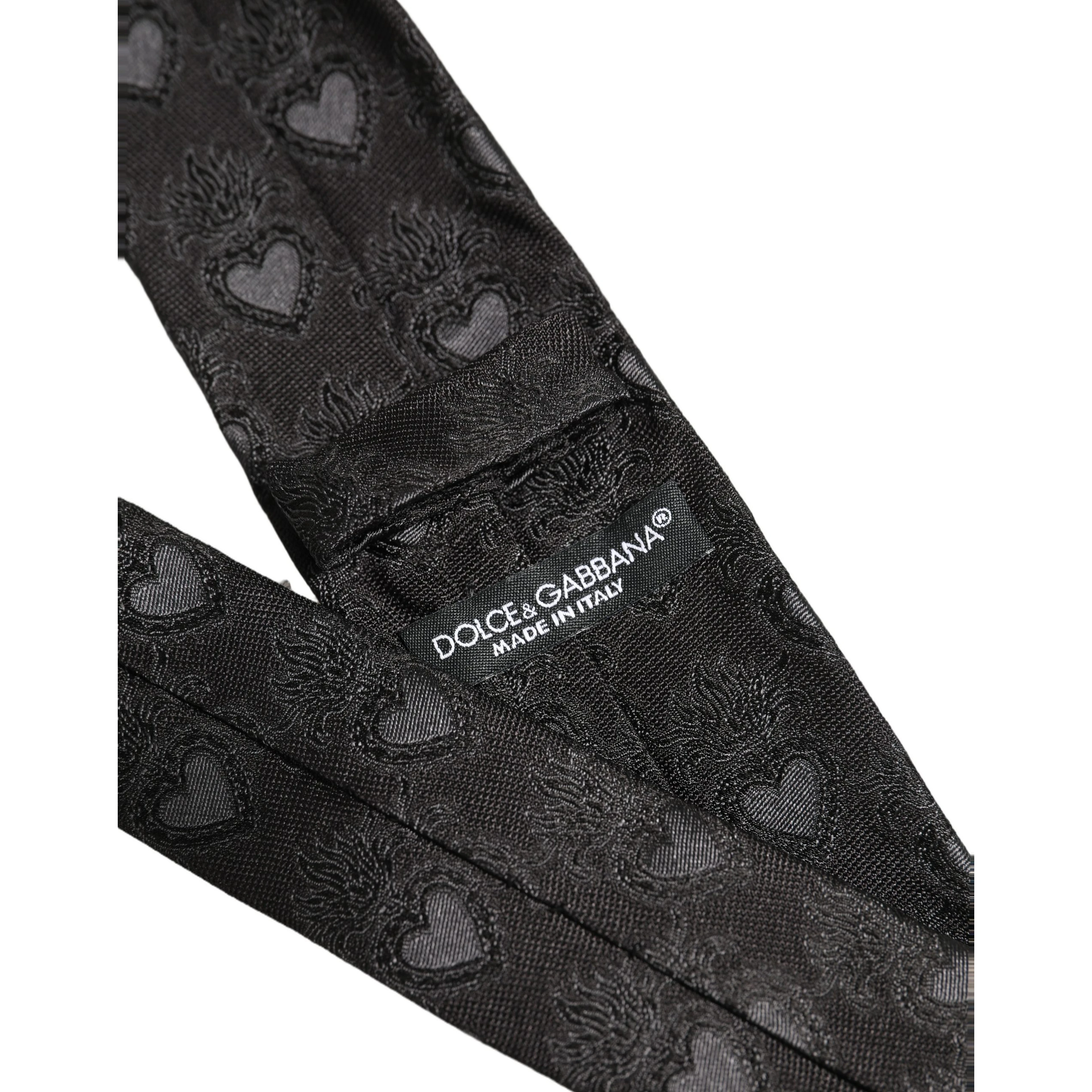 Men Black Silk Sacred Heart Adjustable Tied Necktie Tie