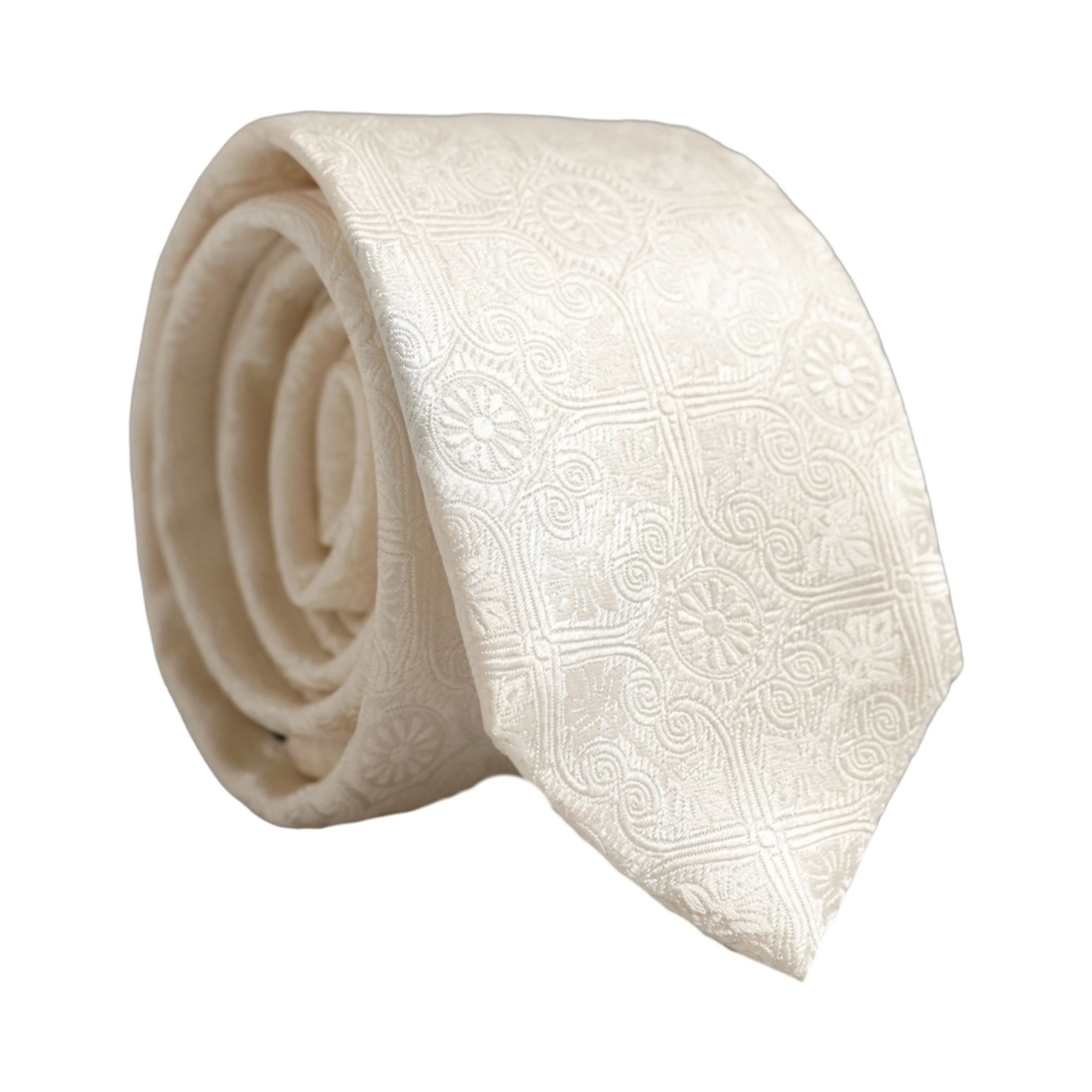 Off White Silk Damask Woven Adjustable Tied Necktie Tie