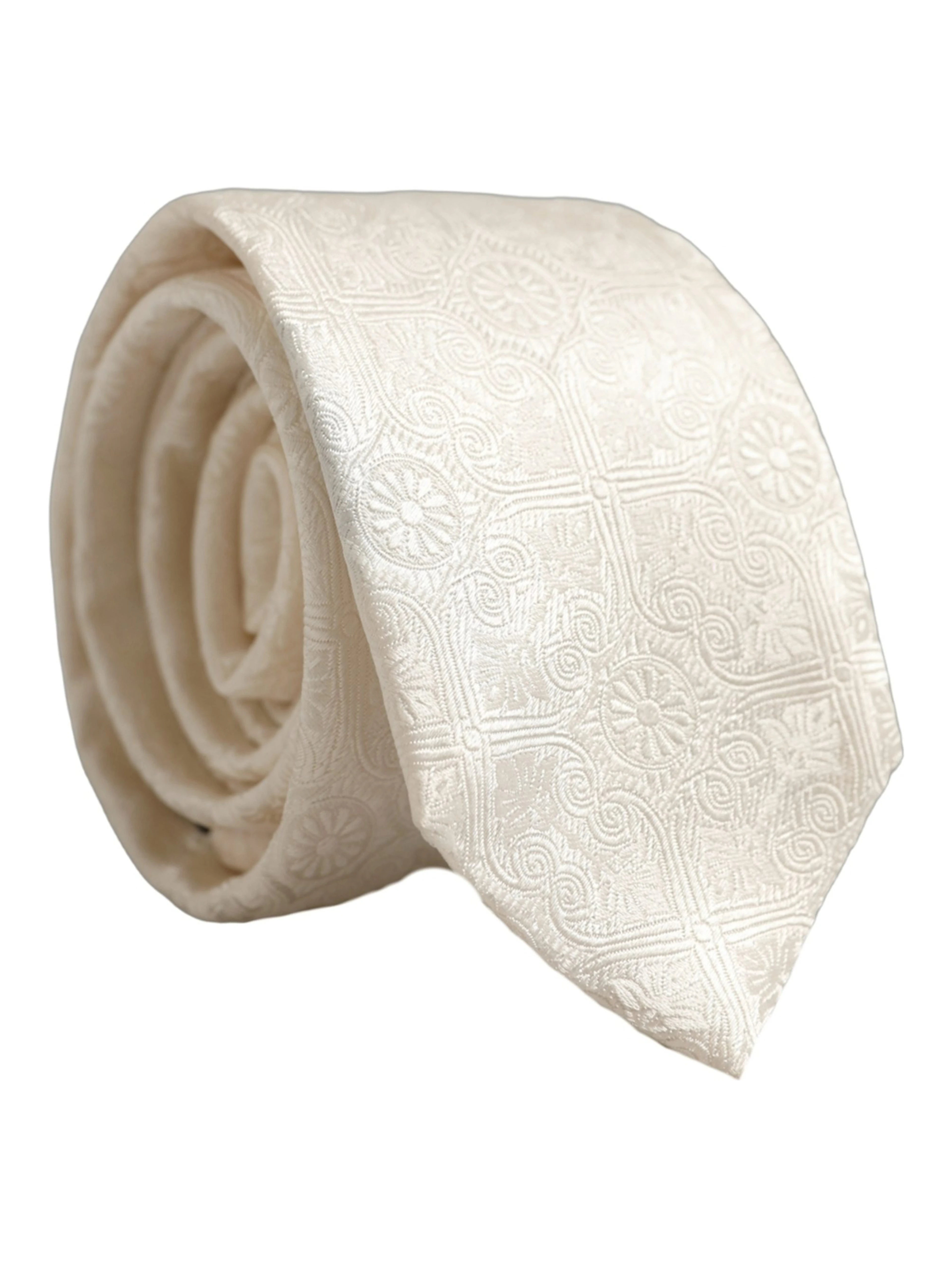 Off White Silk Damask Woven Adjustable Tied Necktie Tie