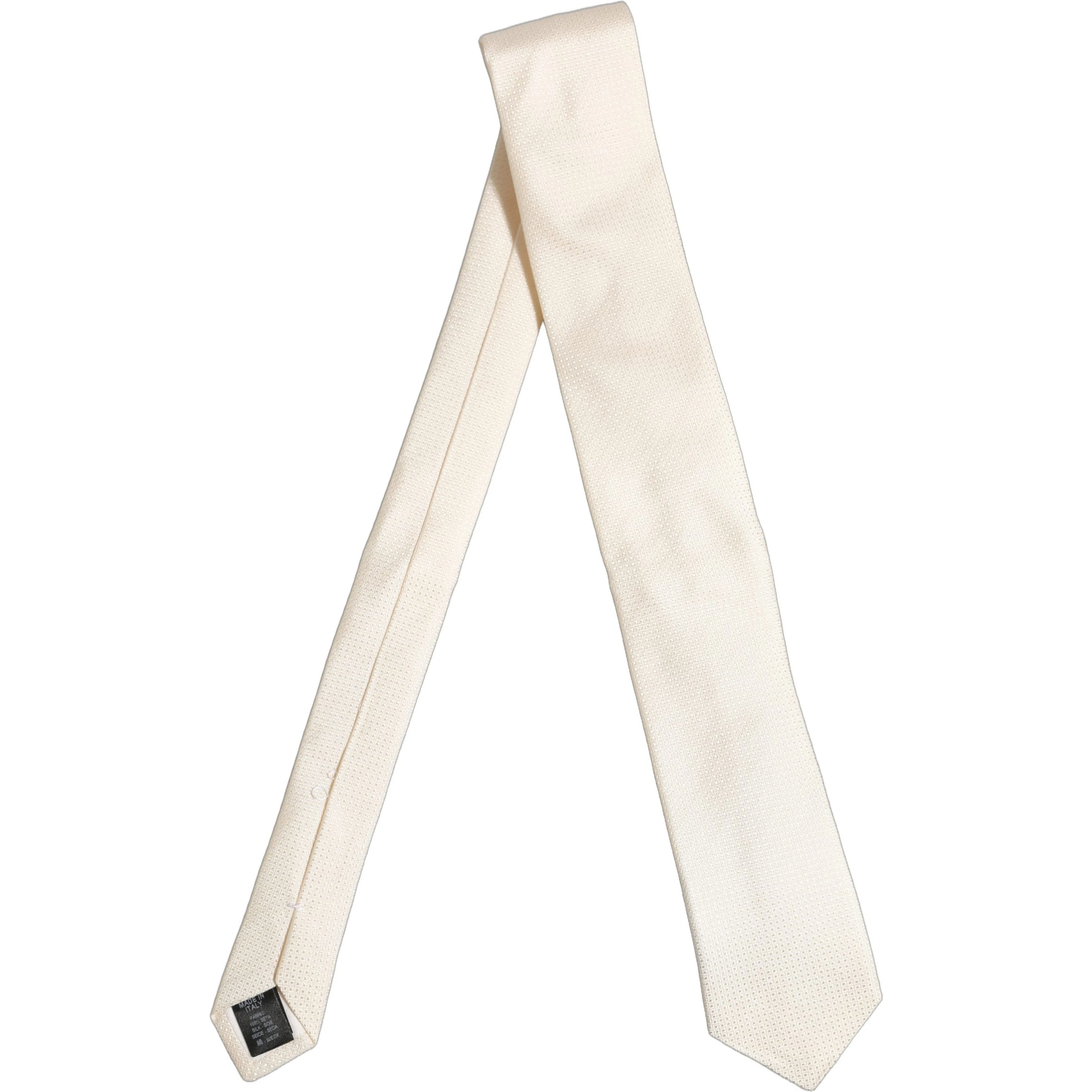 Men Off White Silk Textured Adjustable Tied Necktie Tie