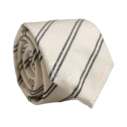 Men Off White Silk Stripes Adjustable Tied Necktie Tie