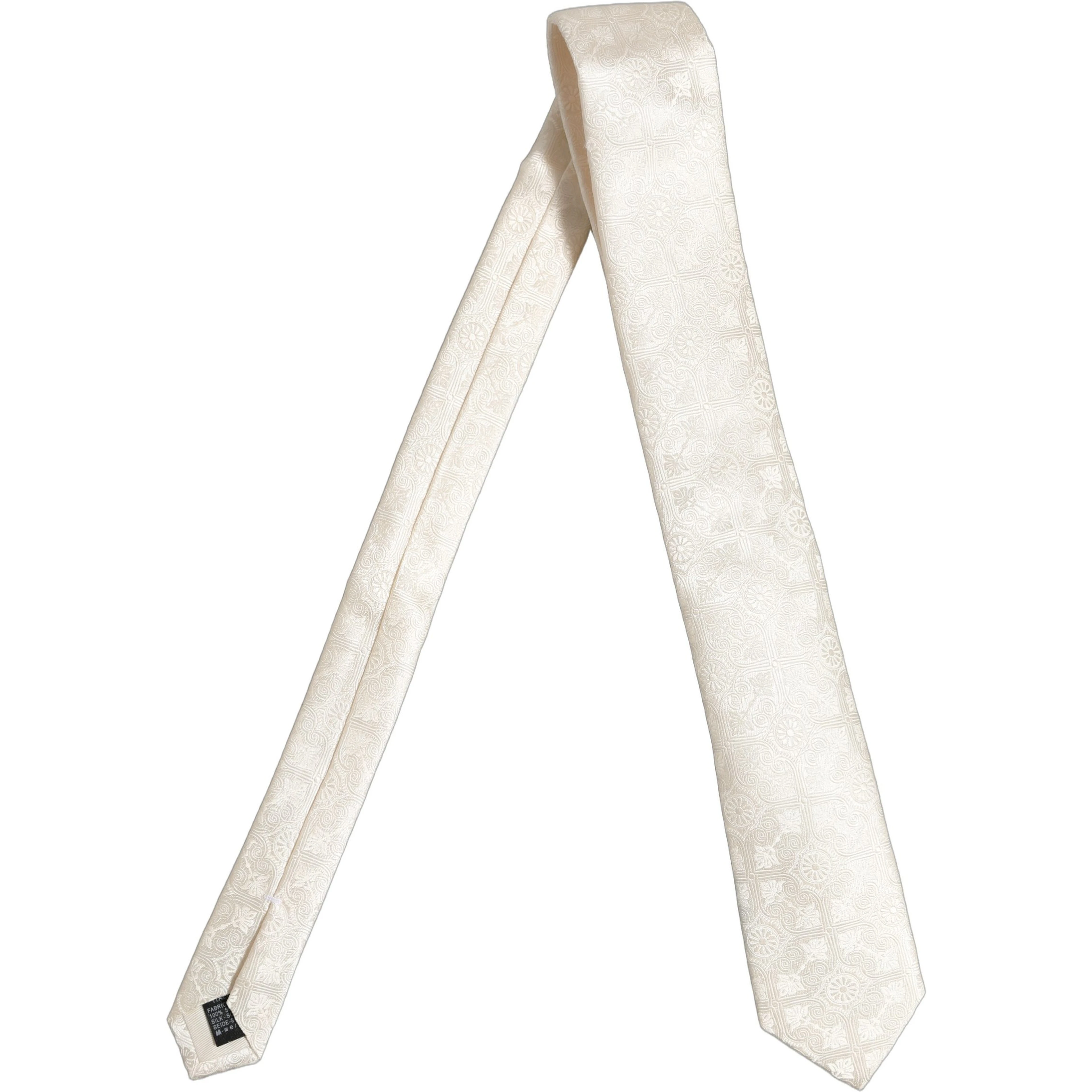 Off White Silk Damask Woven Adjustable Tied Necktie Tie