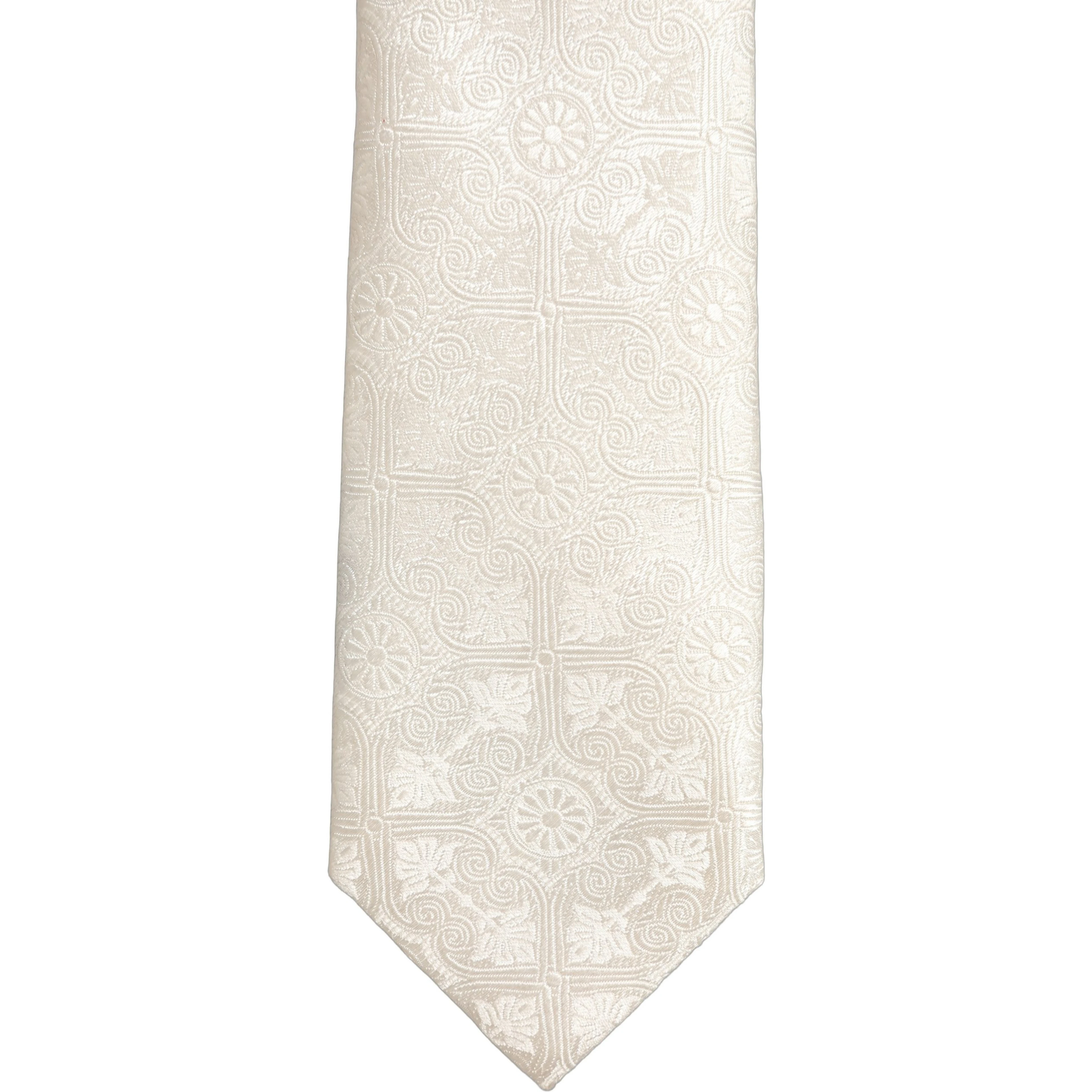 Off White Silk Damask Woven Adjustable Tied Necktie Tie