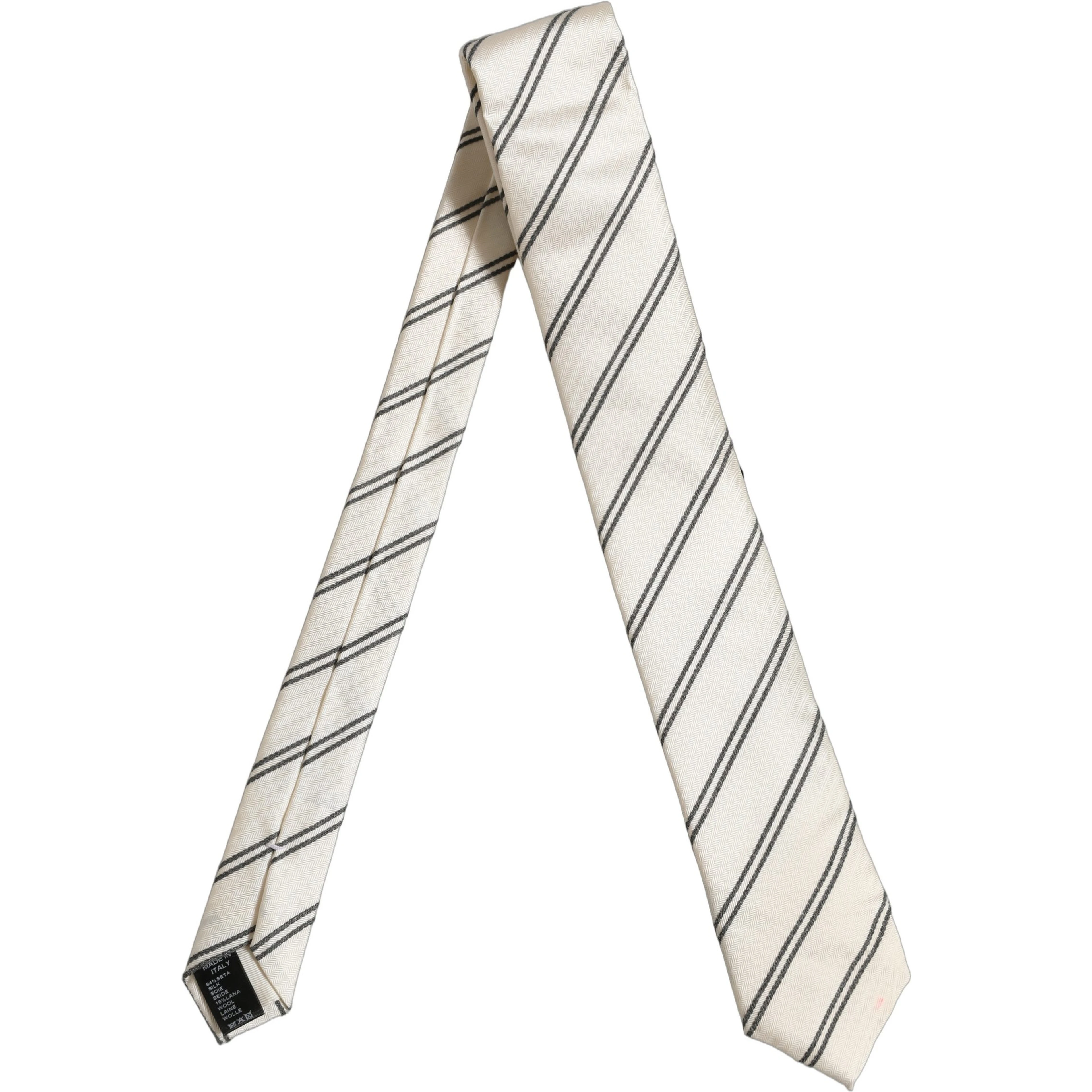 Men Off White Silk Stripes Adjustable Tied Necktie Tie