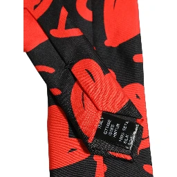 Black Silk Red Graphic Hearts Adjustable Tied Necktie Tie