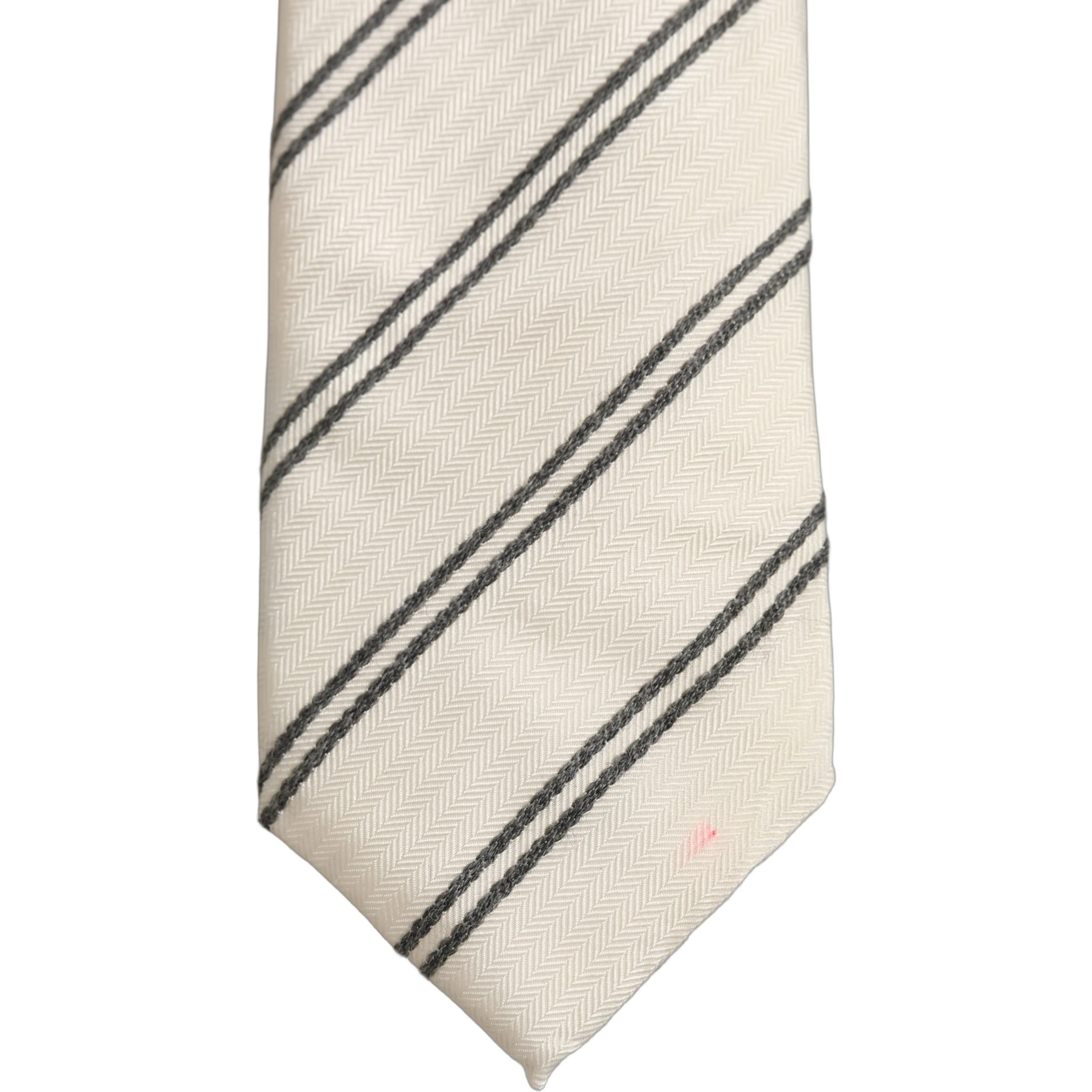 Men Off White Silk Stripes Adjustable Tied Necktie Tie