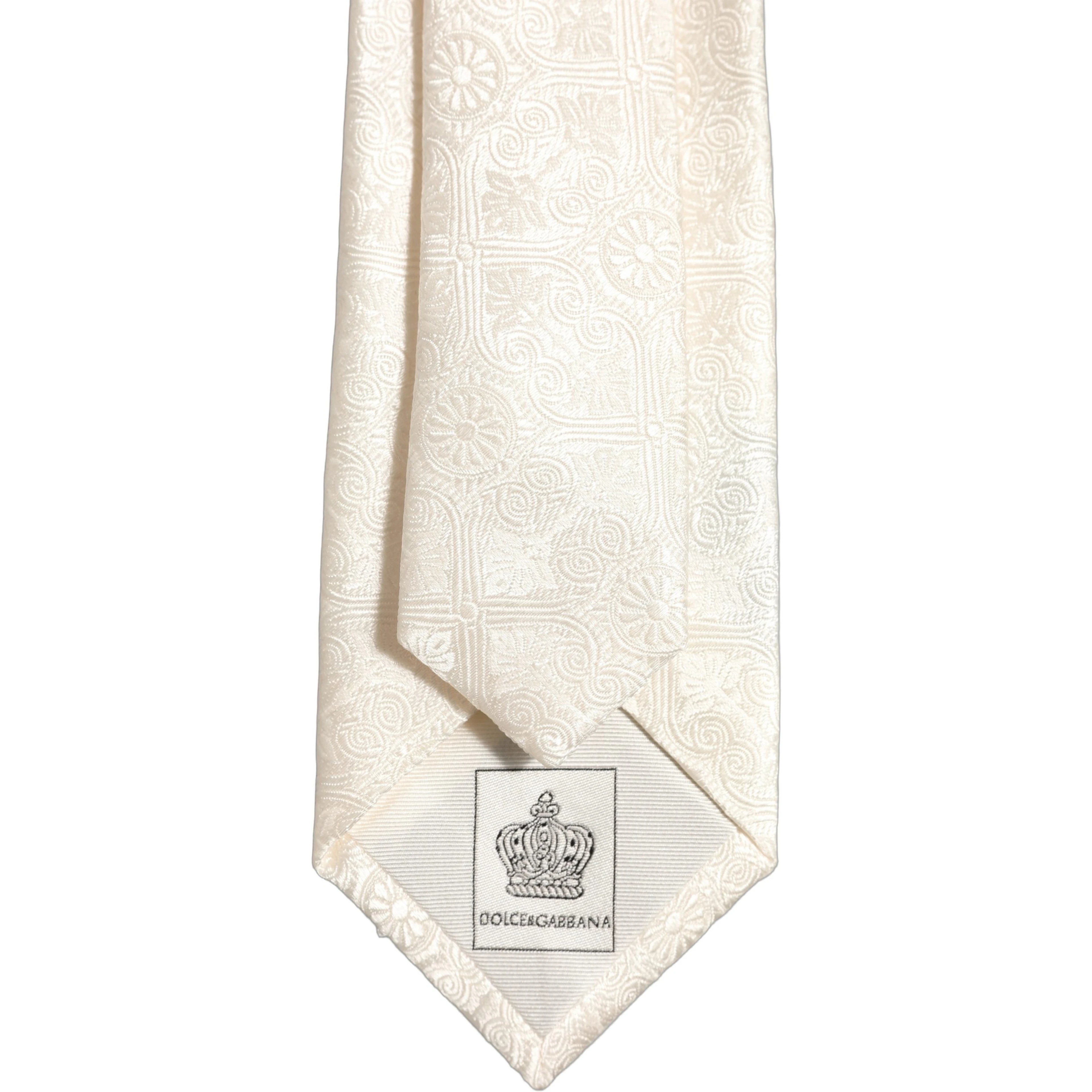 Off White Silk Damask Woven Adjustable Tied Necktie Tie