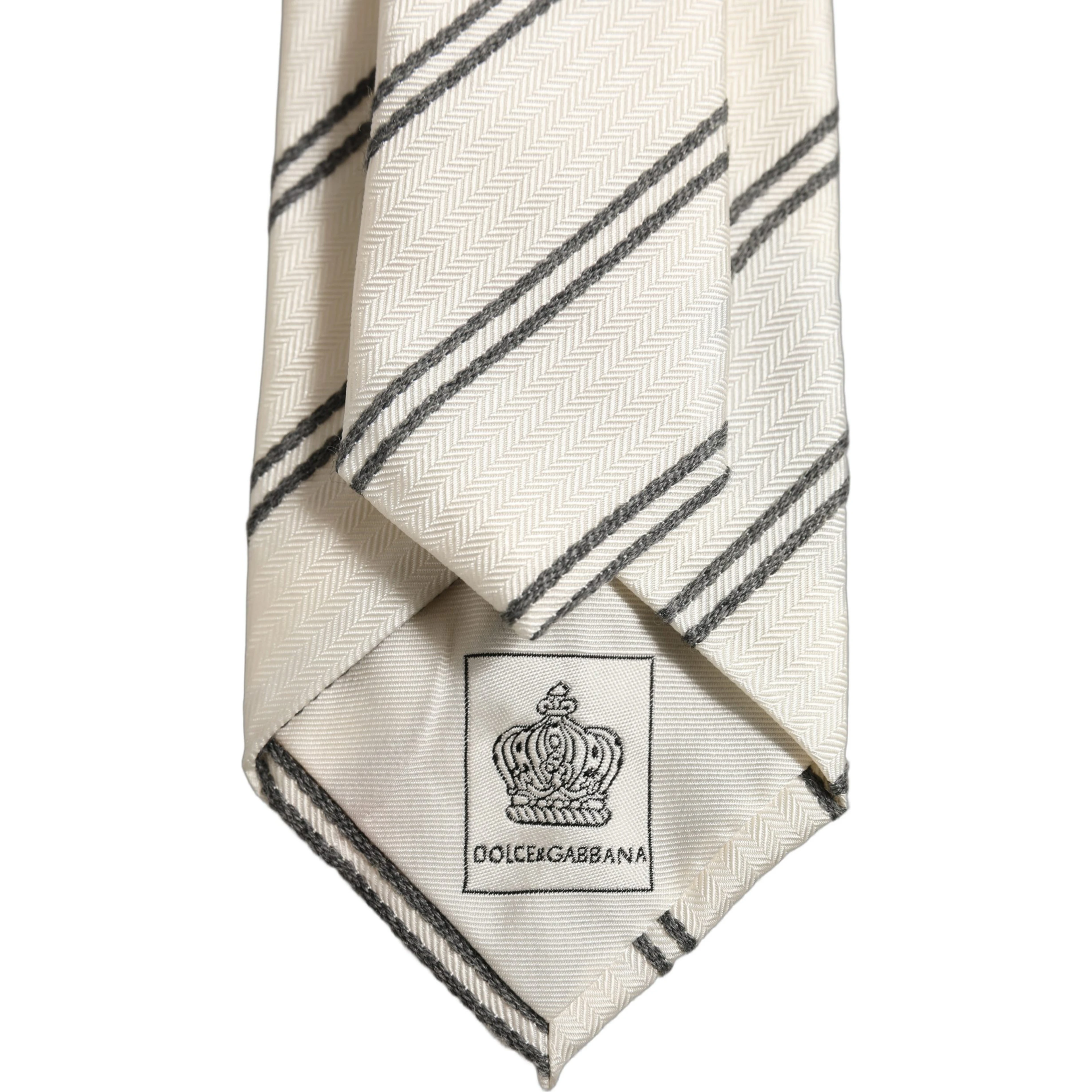 Men Off White Silk Stripes Adjustable Tied Necktie Tie