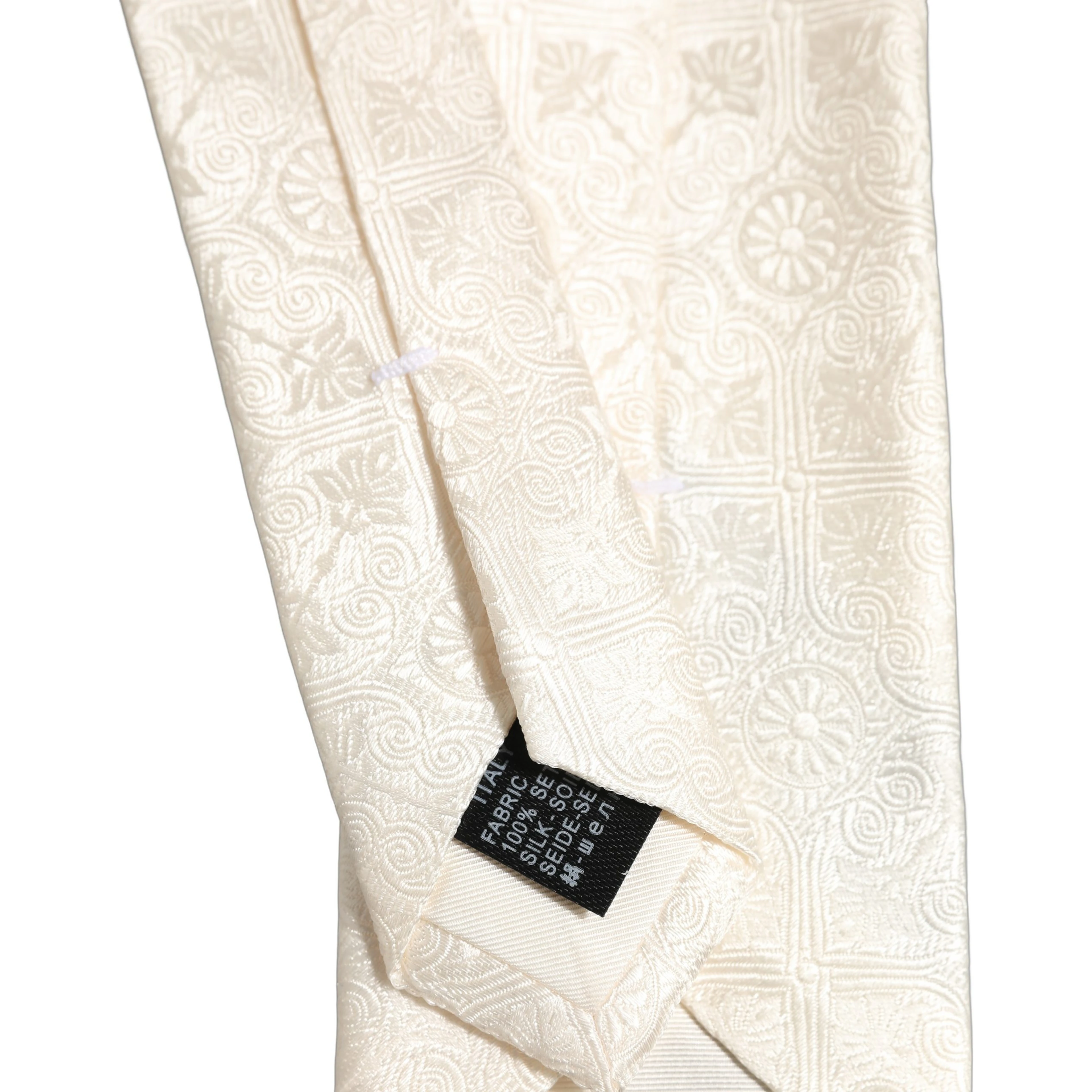Off White Silk Damask Woven Adjustable Tied Necktie Tie
