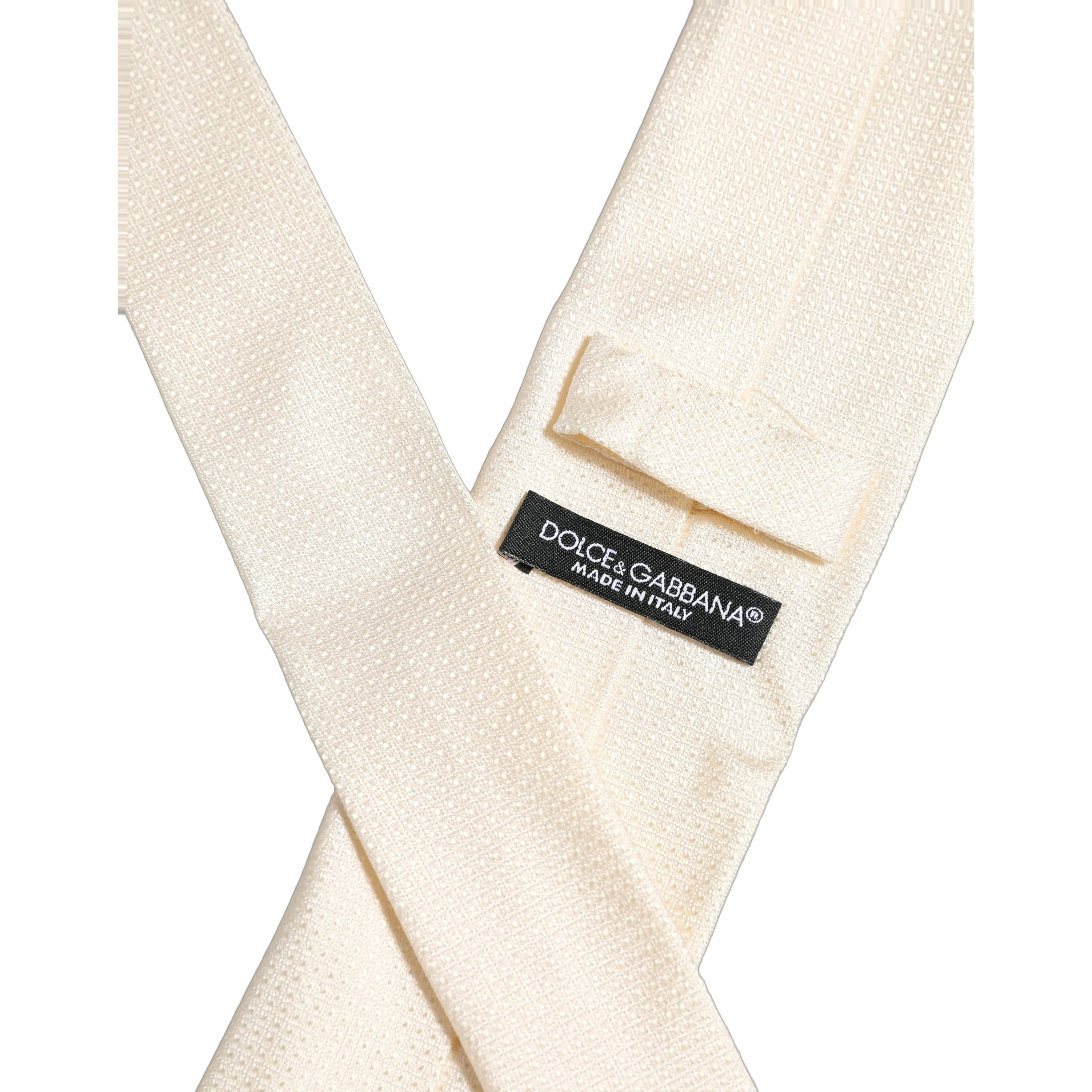 Men Off White Silk Textured Adjustable Tied Necktie Tie