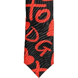 Black Silk Red Graphic Hearts Adjustable Tied Necktie Tie