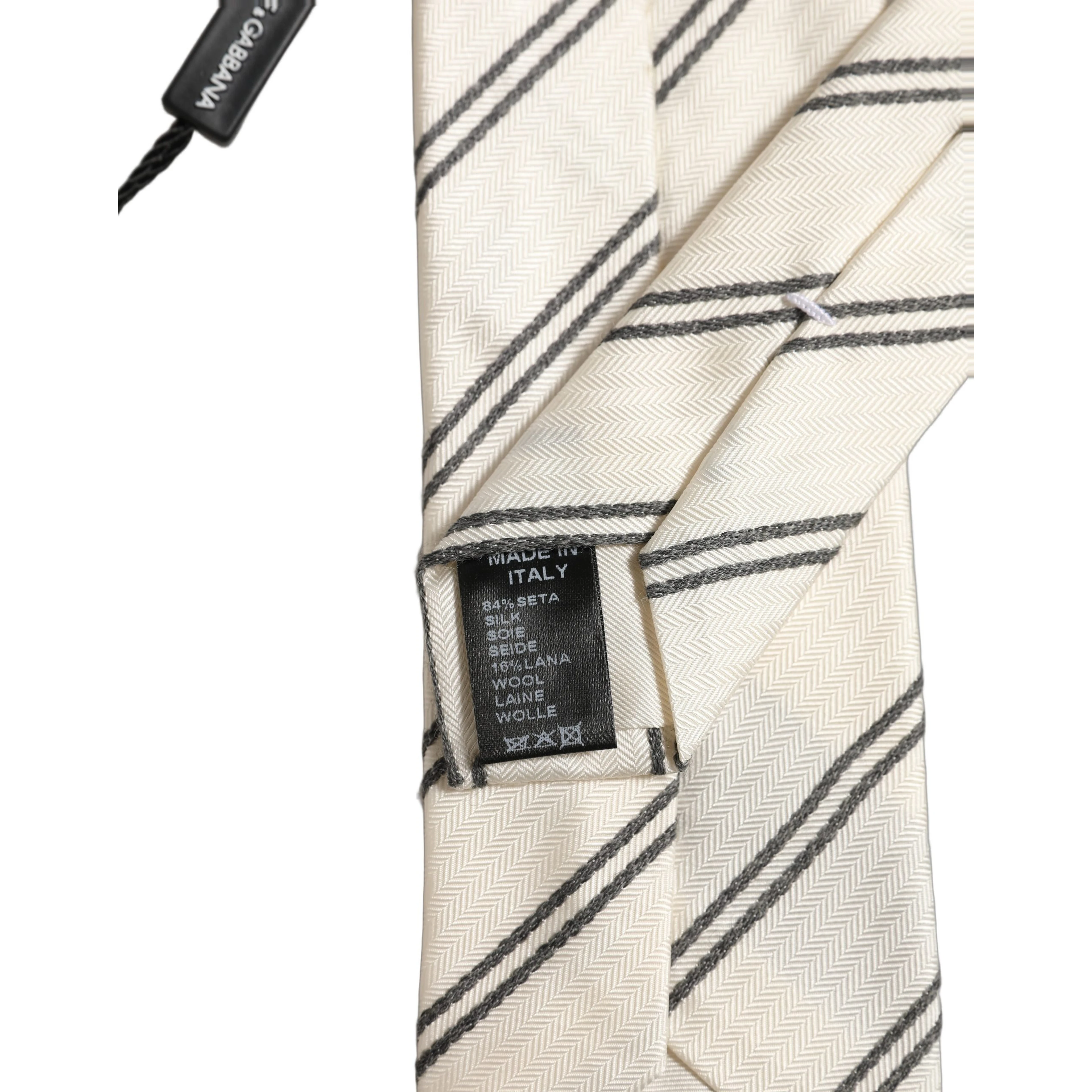Men Off White Silk Stripes Adjustable Tied Necktie Tie