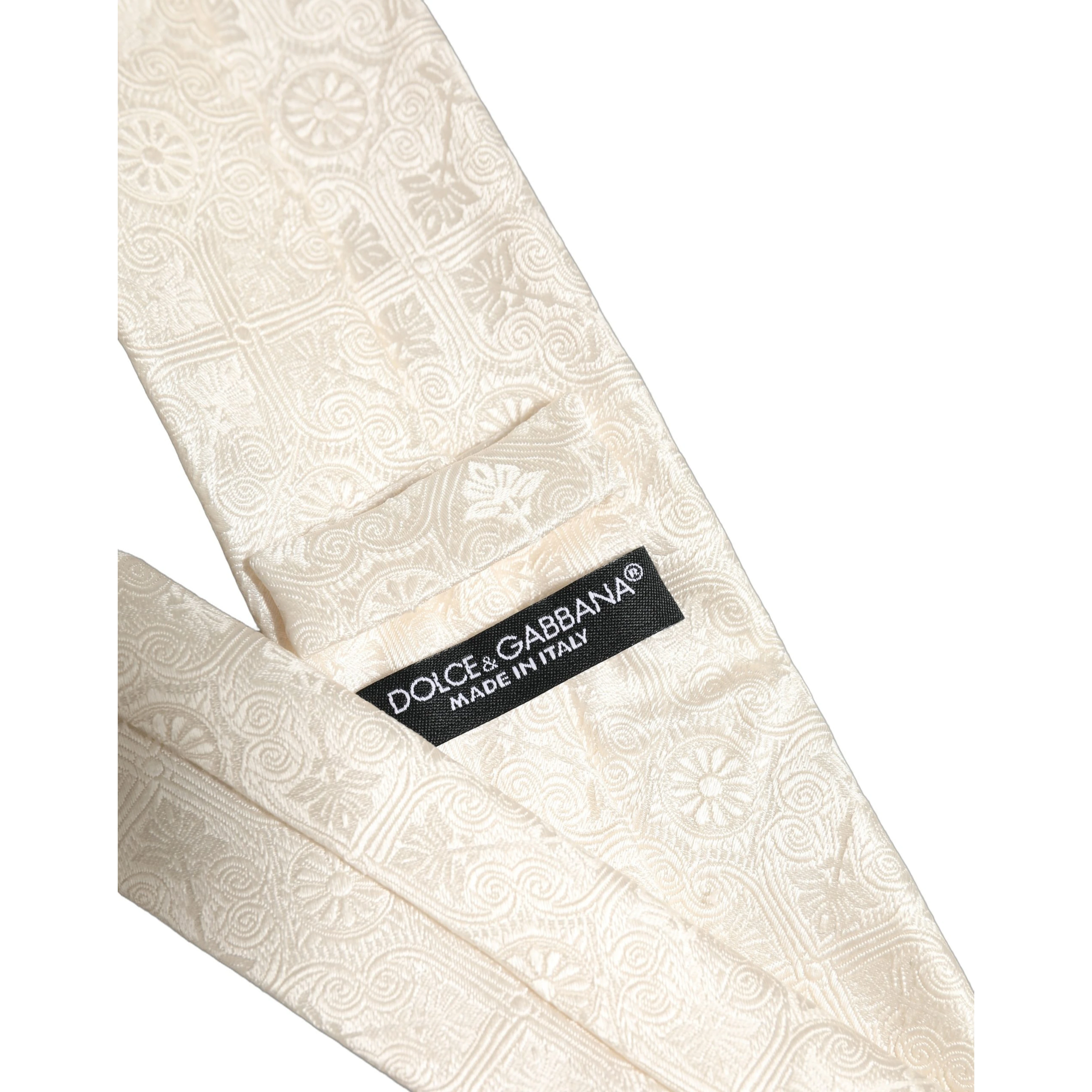 Off White Silk Damask Woven Adjustable Tied Necktie Tie