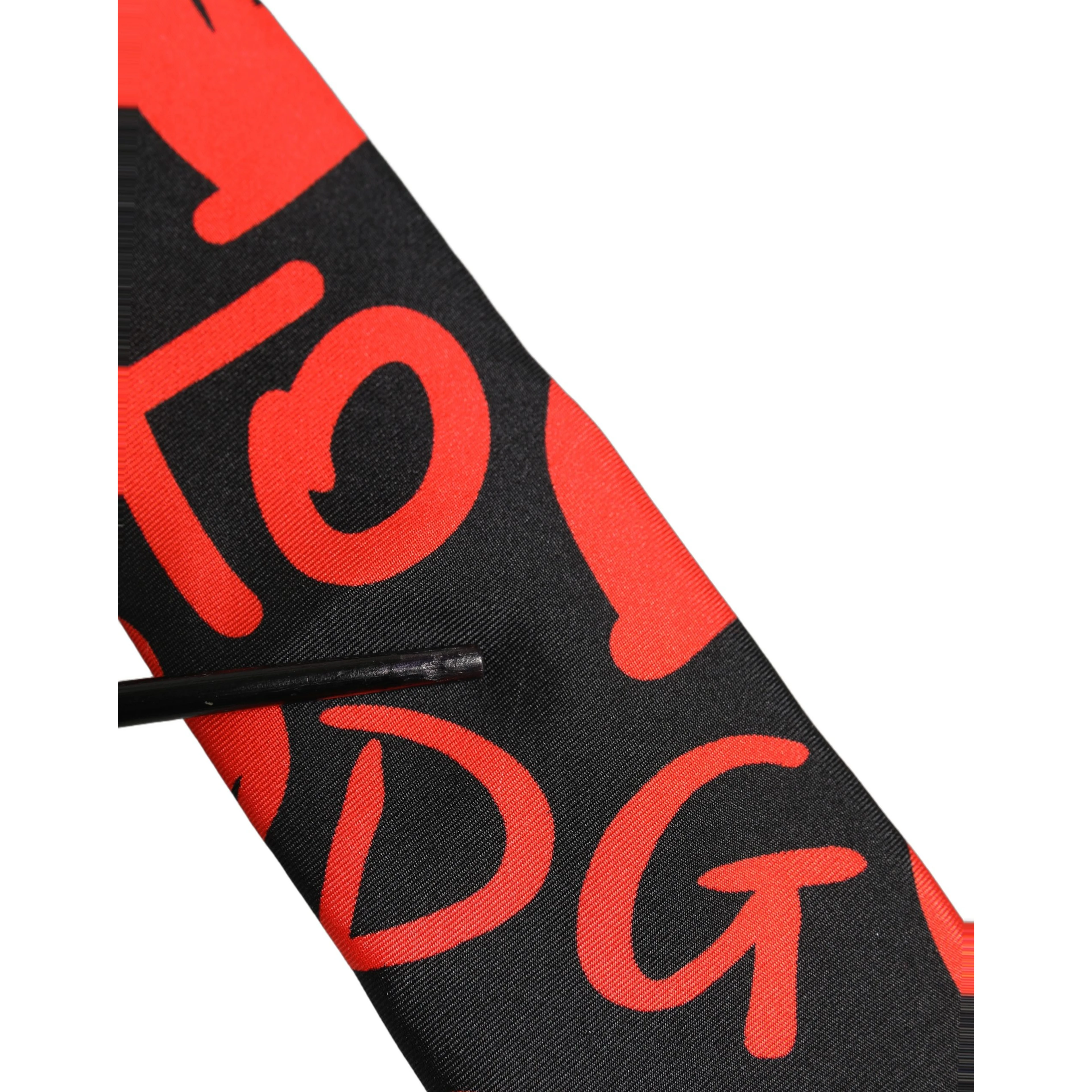 Black Silk Red Graphic Hearts Adjustable Tied Necktie Tie