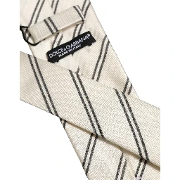 Men Off White Silk Stripes Adjustable Tied Necktie Tie