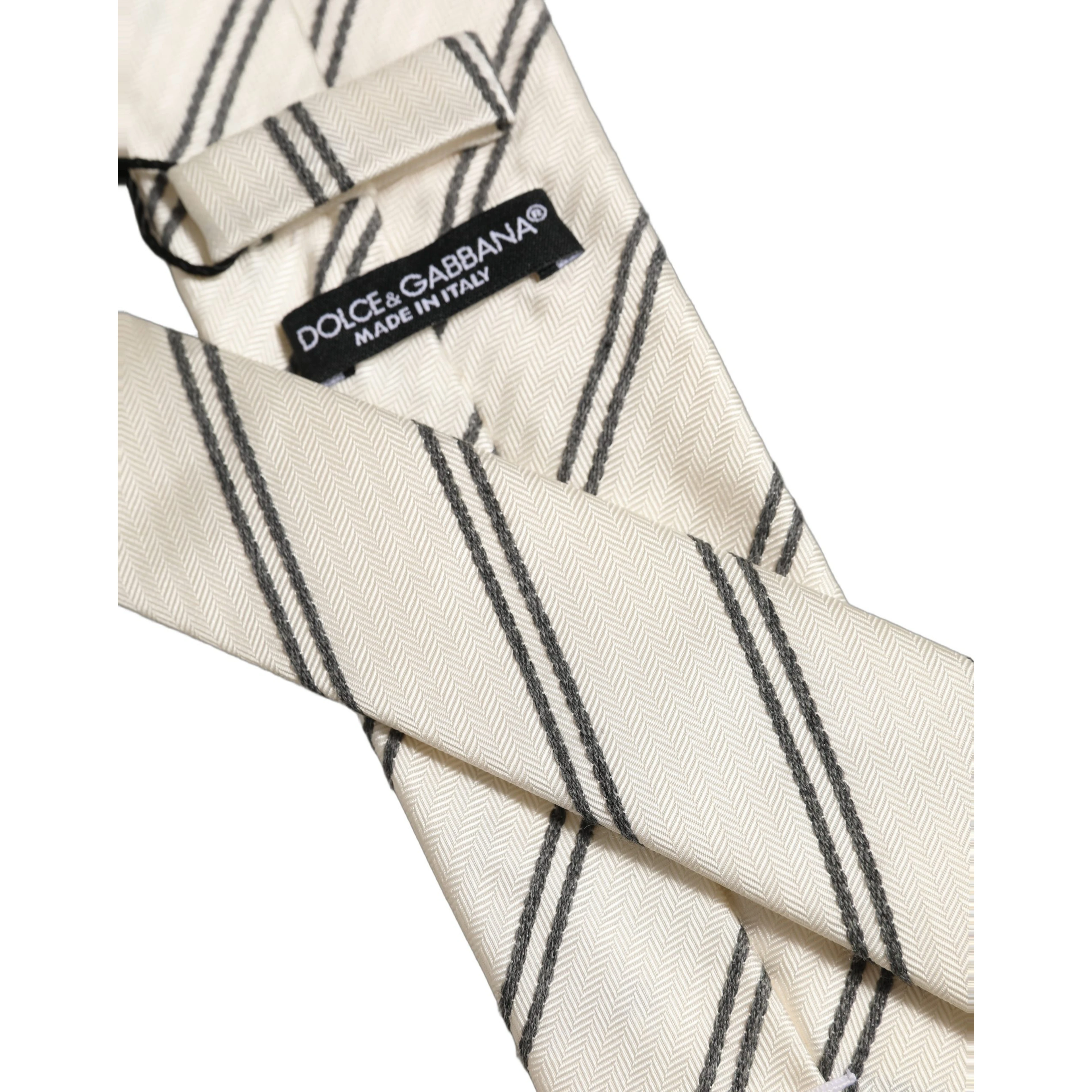 Men Off White Silk Stripes Adjustable Tied Necktie Tie