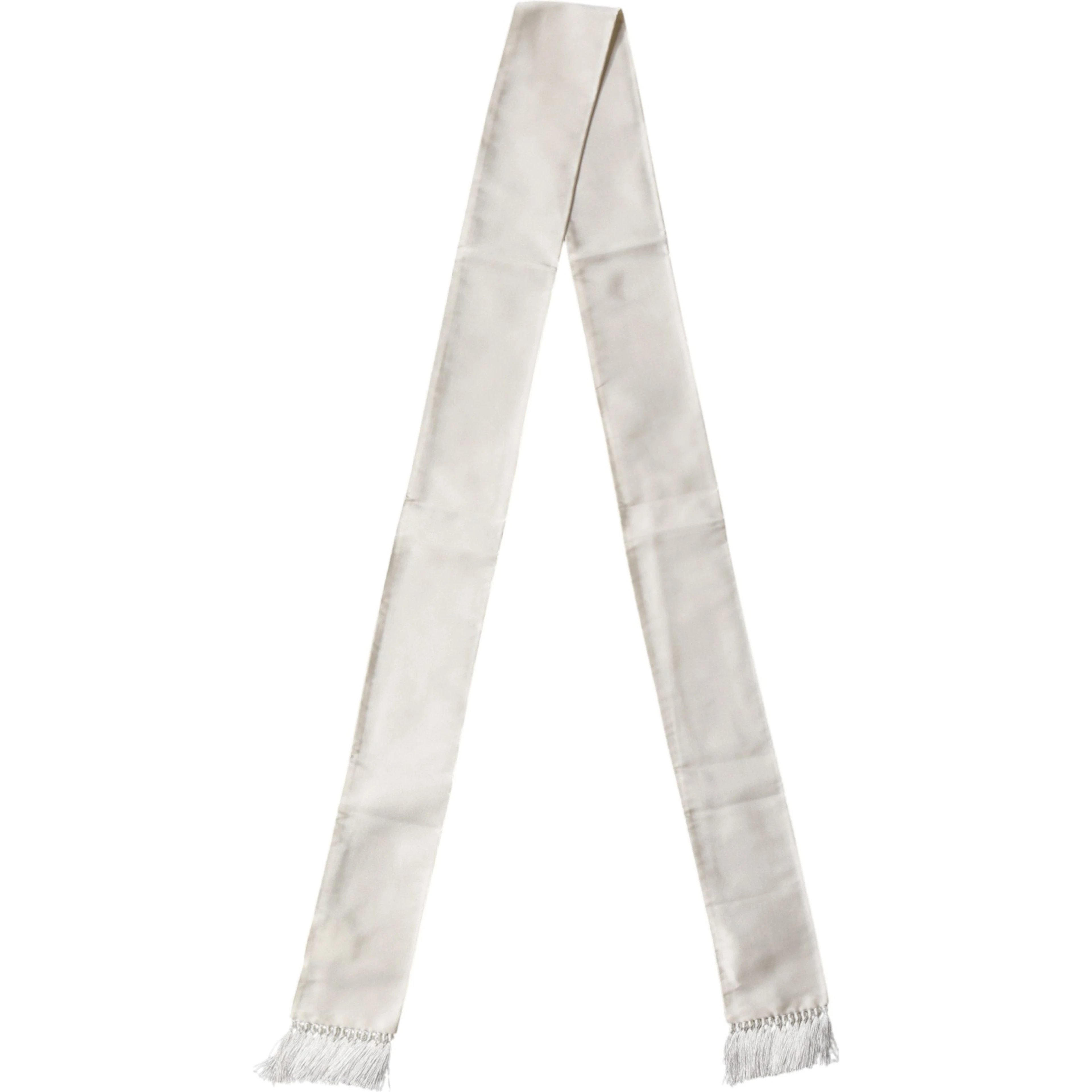 Men White Satin Silk Fringed Lace Stole Scarf