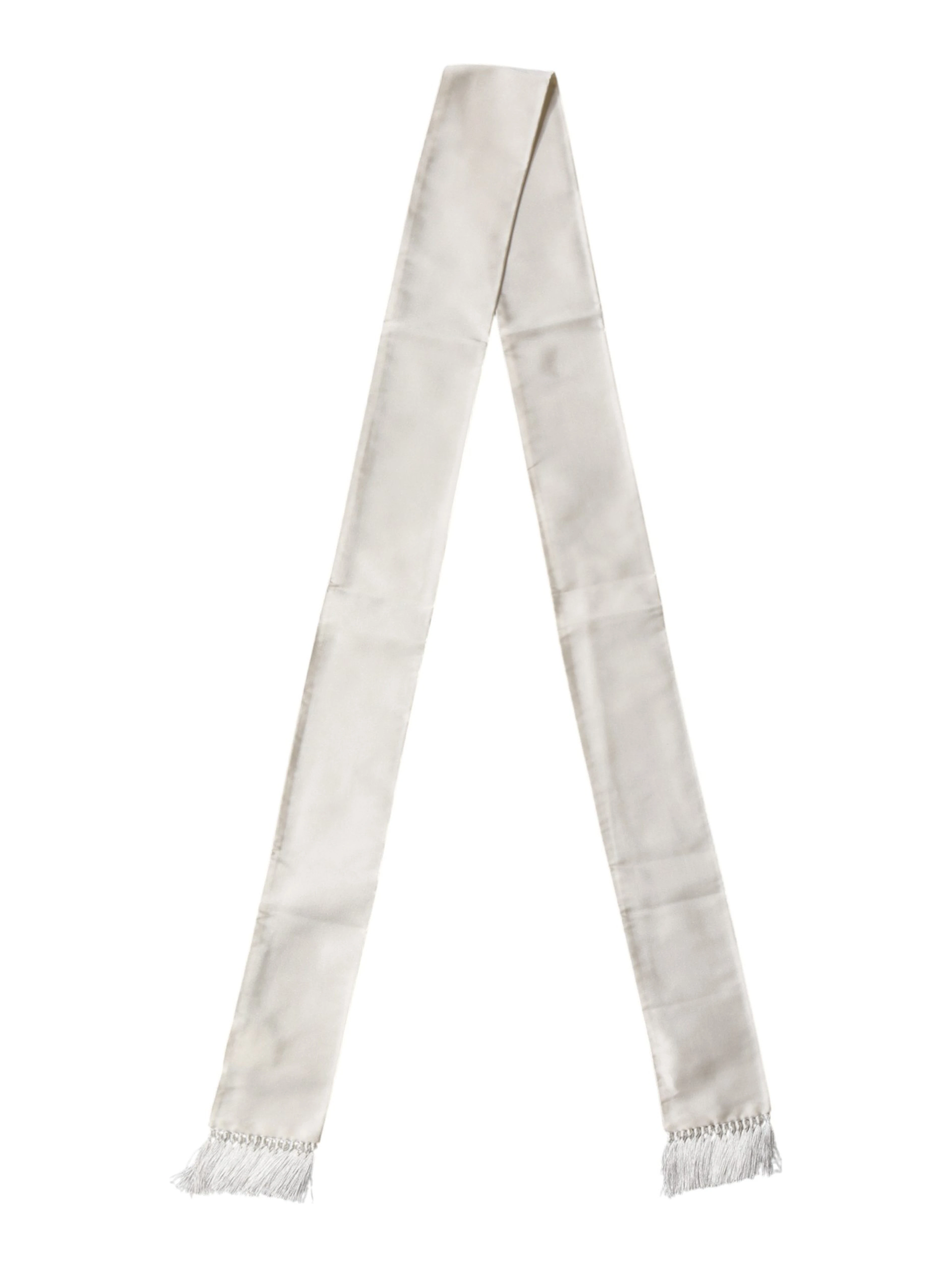 Men White Satin Silk Fringed Lace Stole Scarf