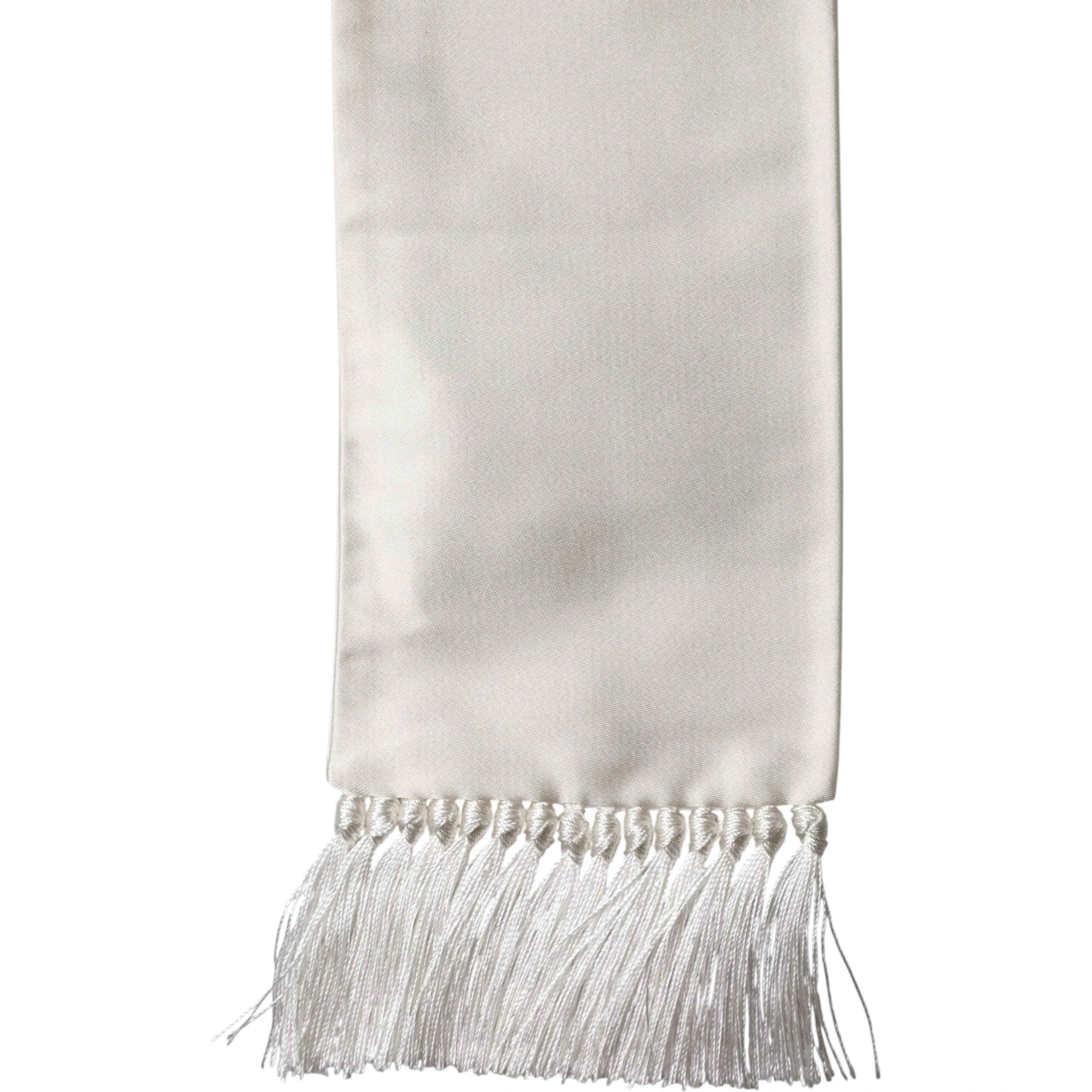 Men White Satin Silk Fringed Lace Stole Scarf