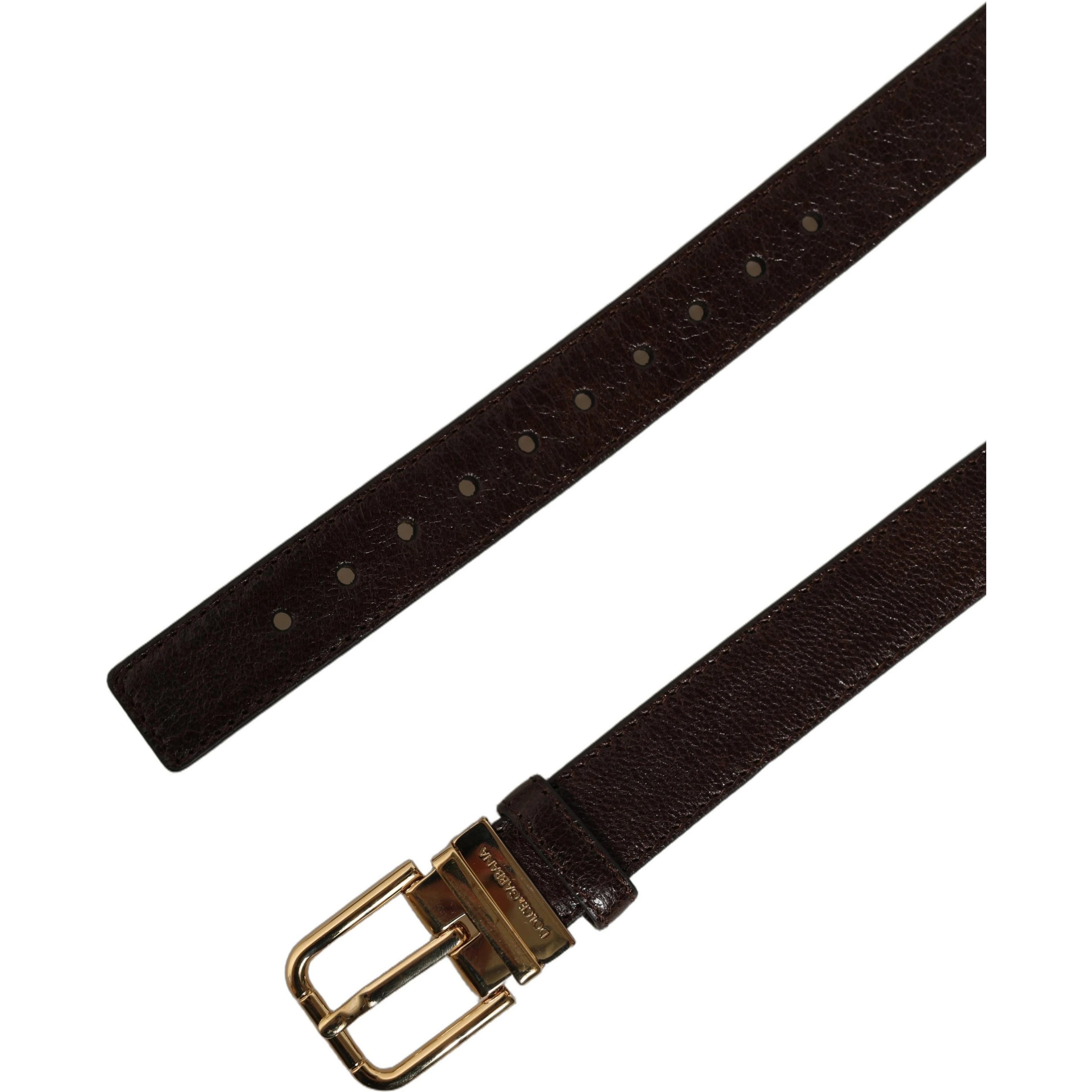 Men Brown Leather Gold Tone Metal Buckle Belt