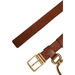 Brown Leather Gold Metal Rings Buckle Belt