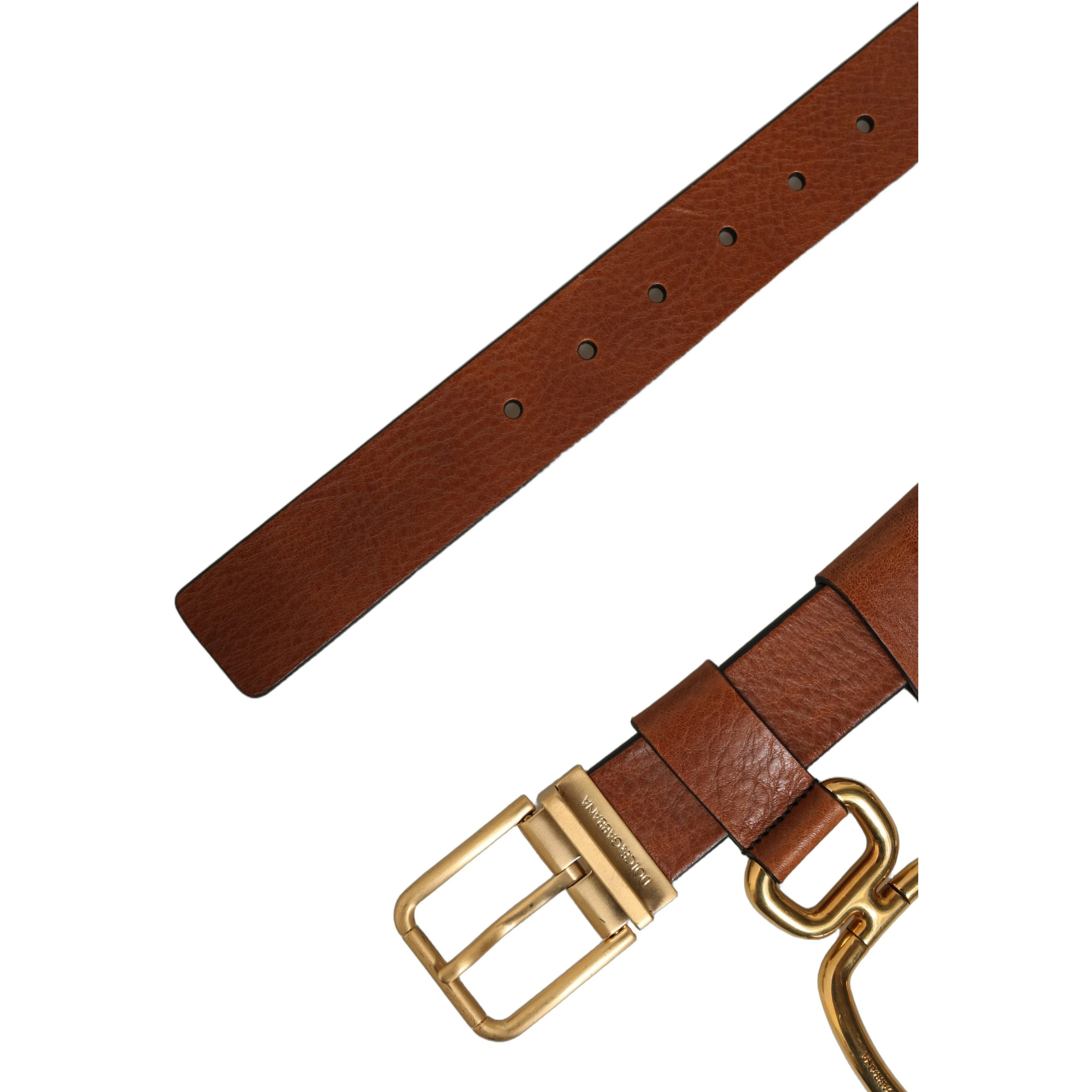 Brown Leather Gold Metal Rings Buckle Belt