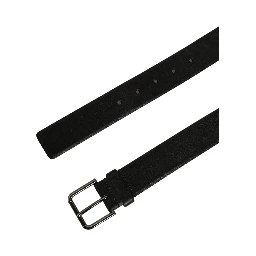 Black Calf Leather Classic Silver Buckle Belt