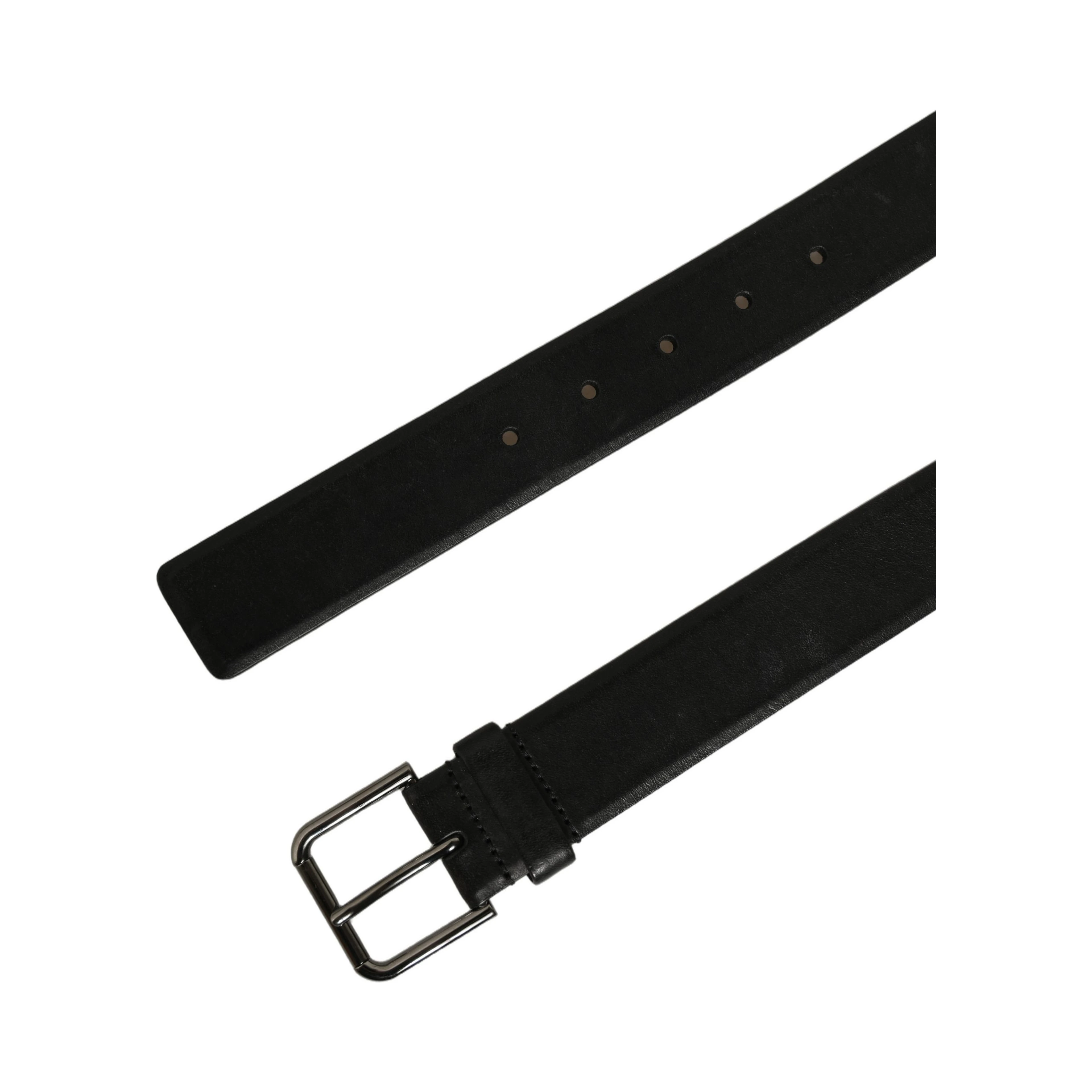 Black Calf Leather Classic Silver Buckle Belt