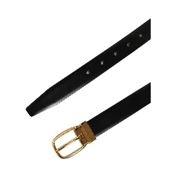 Black Leather Gold Tone Metal Buckle Belt