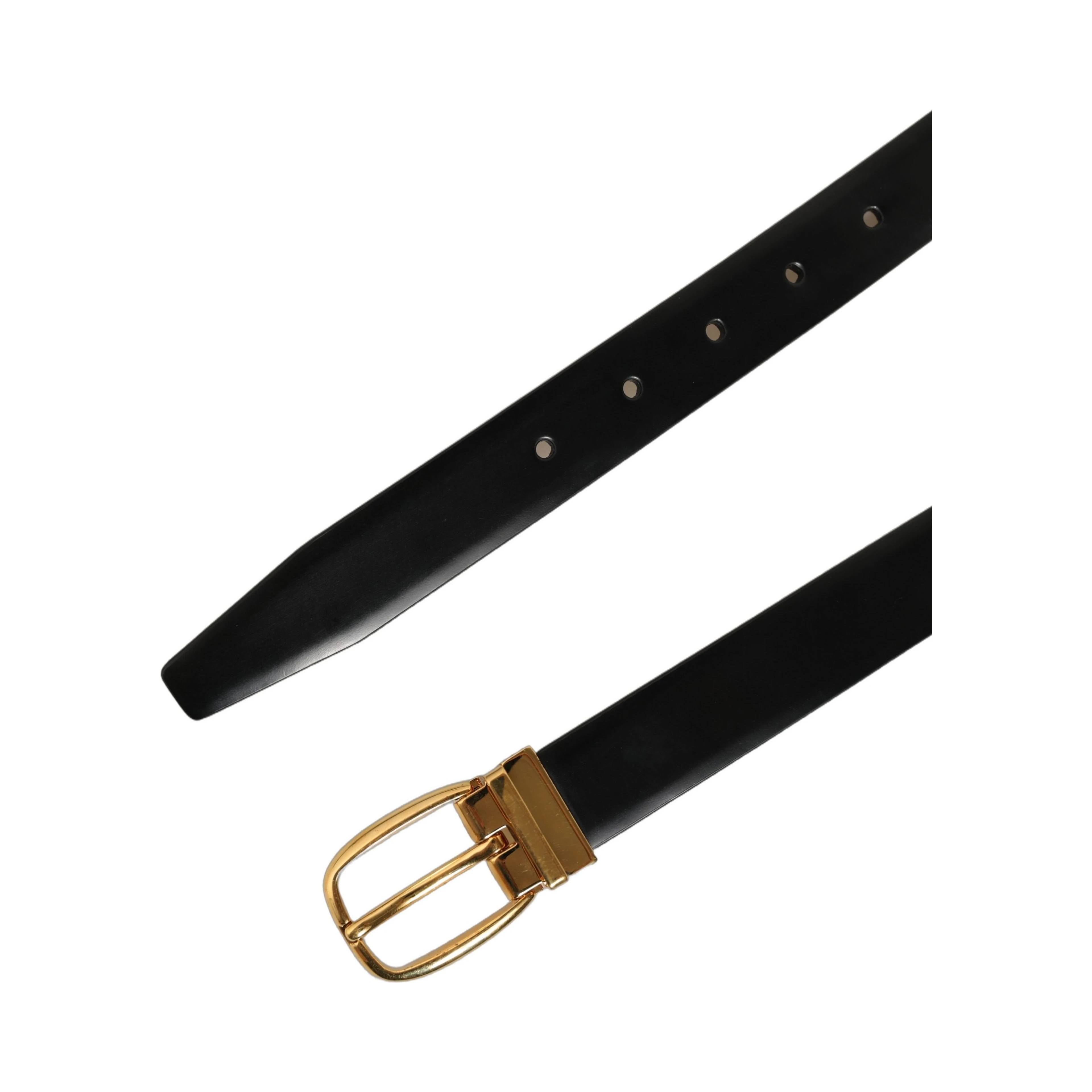 Black Leather Gold Tone Metal Buckle Belt