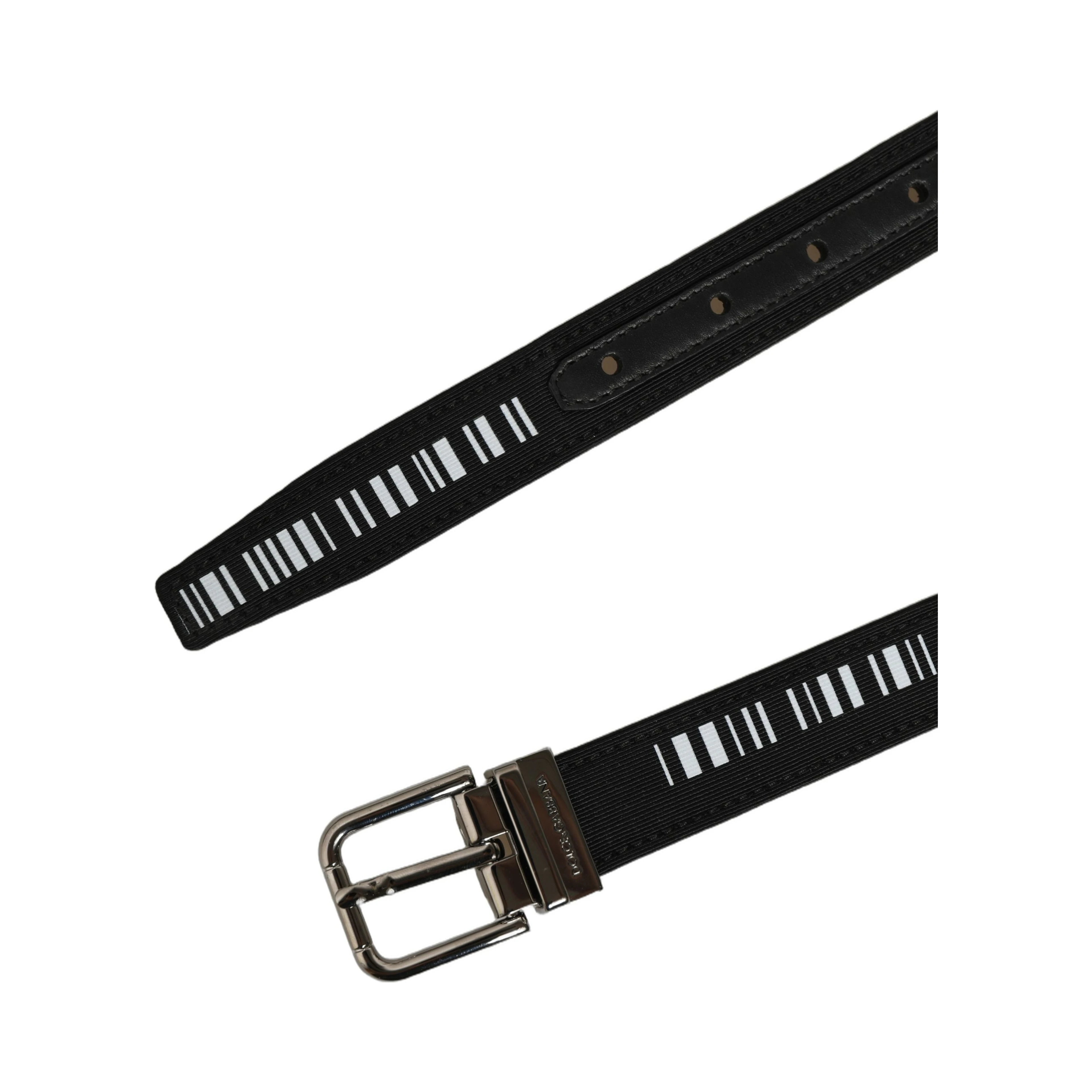 Black Fabric Leather Barcode Silver Buckle Belt