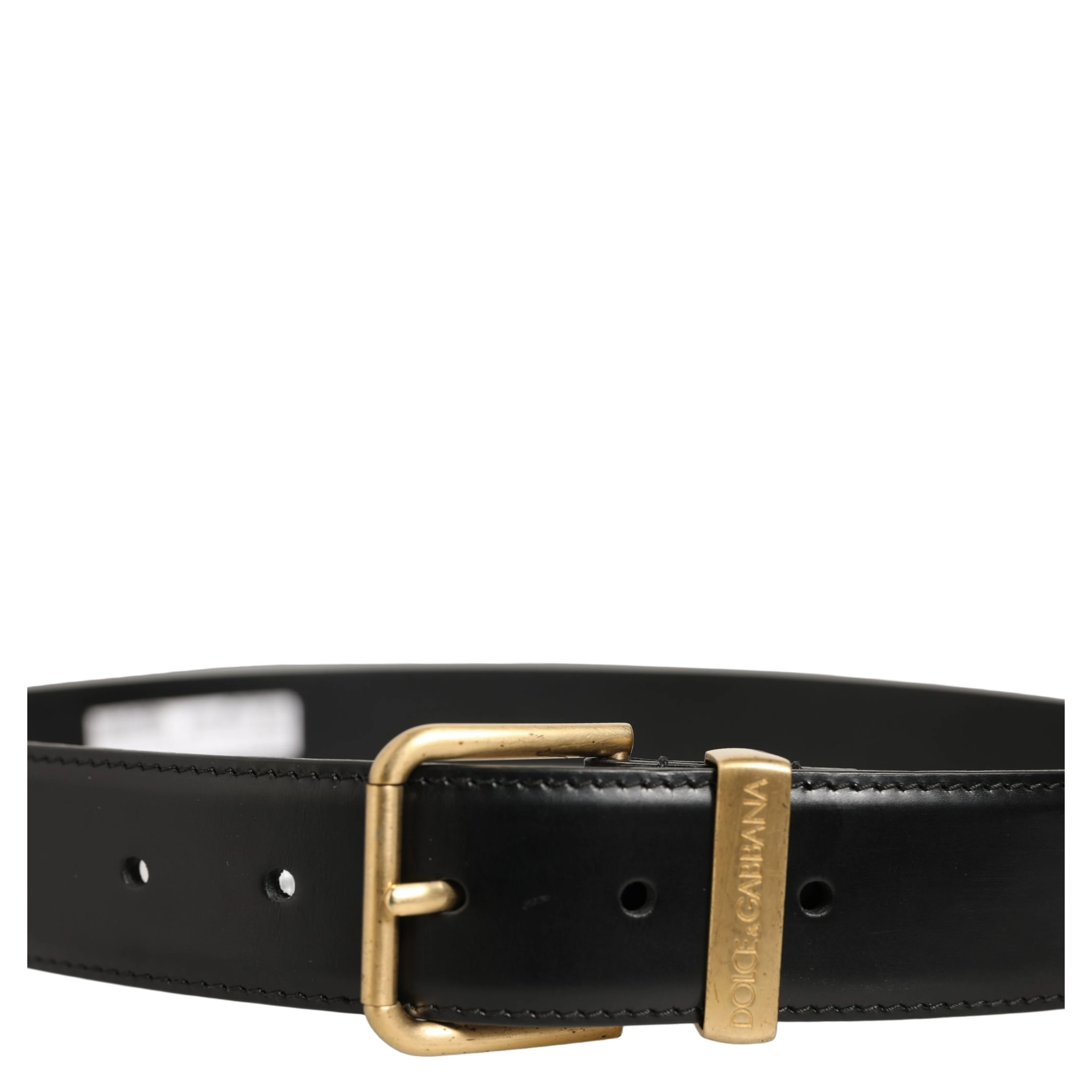 Black Leather Gold Logo Engraved Buckle Belt