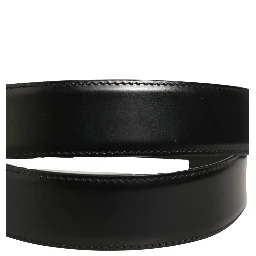 Black Leather Gold Logo Engraved Buckle Belt