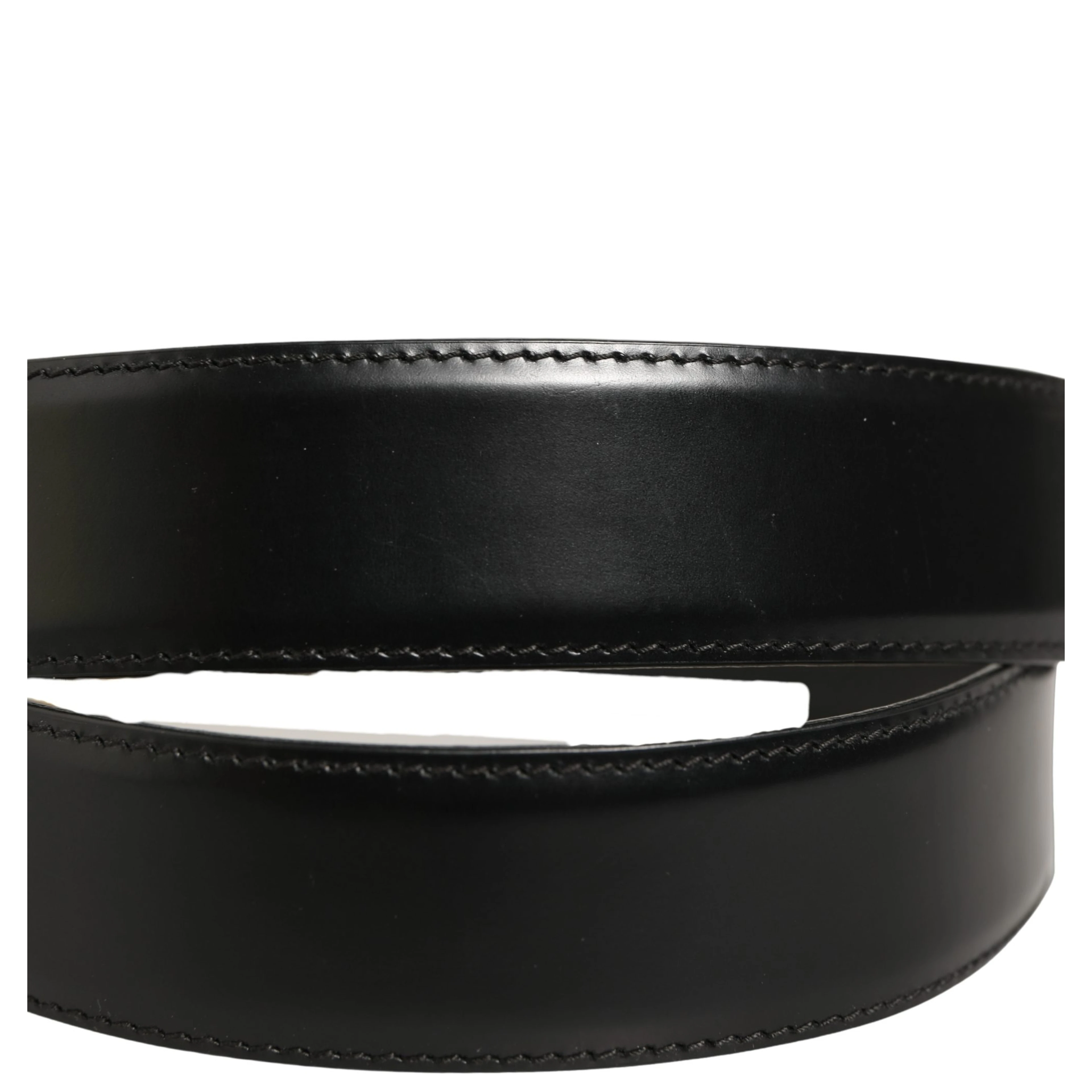 Black Leather Gold Logo Engraved Buckle Belt